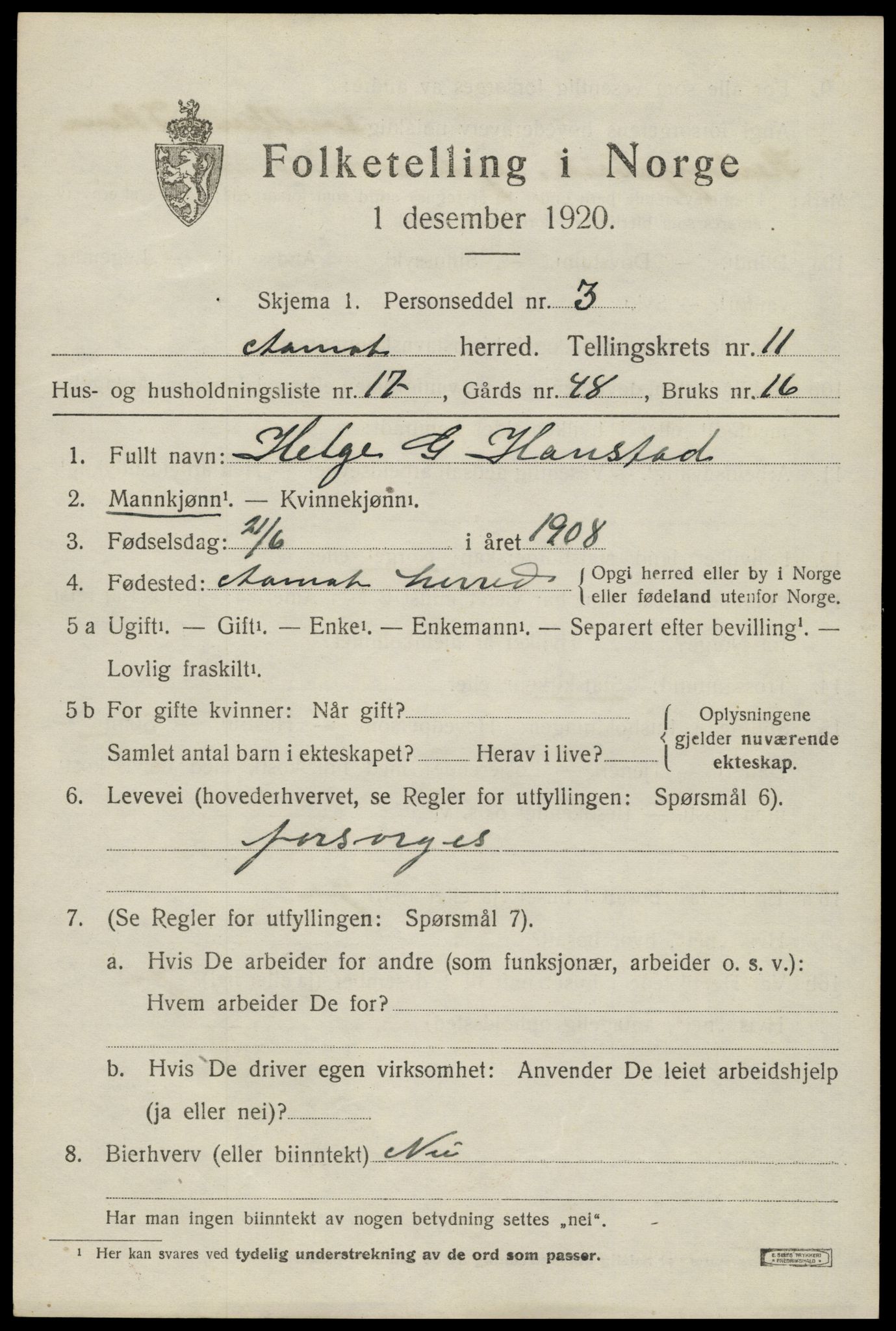 SAH, 1920 census for Åmot, 1920, p. 9577