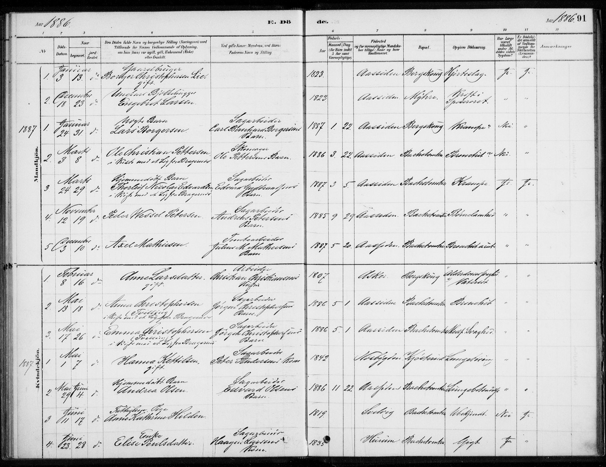 Åssiden kirkebøker, SAKO/A-251/F/Fa/L0001: Parish register (official) no. 1, 1878-1904, p. 91