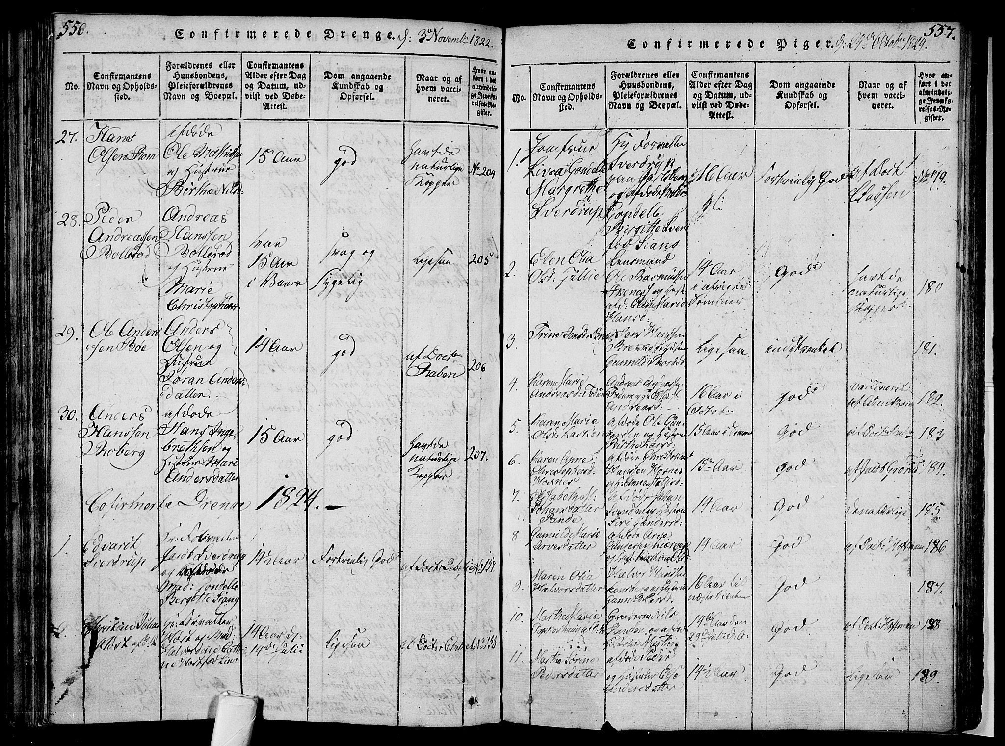 Sem kirkebøker, SAKO/A-5/F/Fa/L0004: Parish register (official) no. I 4, 1814-1825, p. 556-557