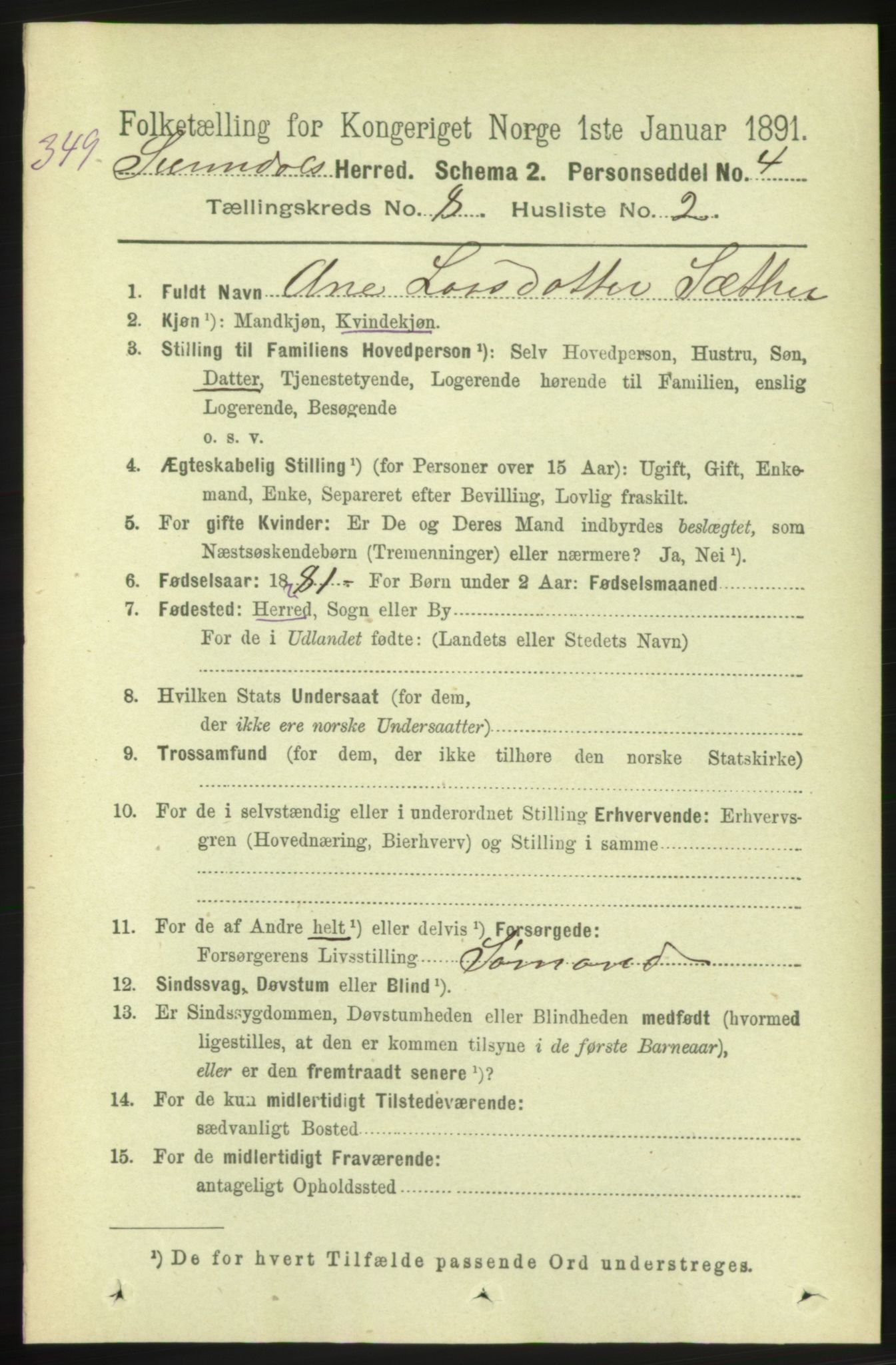RA, 1891 census for 1566 Surnadal, 1891, p. 2084