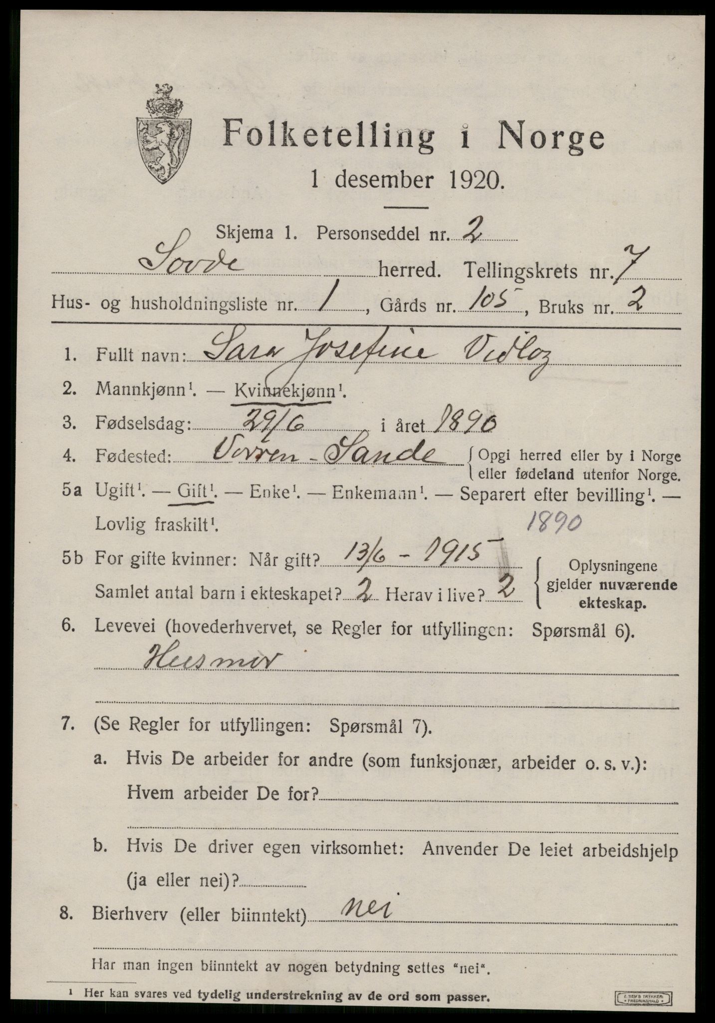 SAT, 1920 census for Syvde, 1920, p. 2368