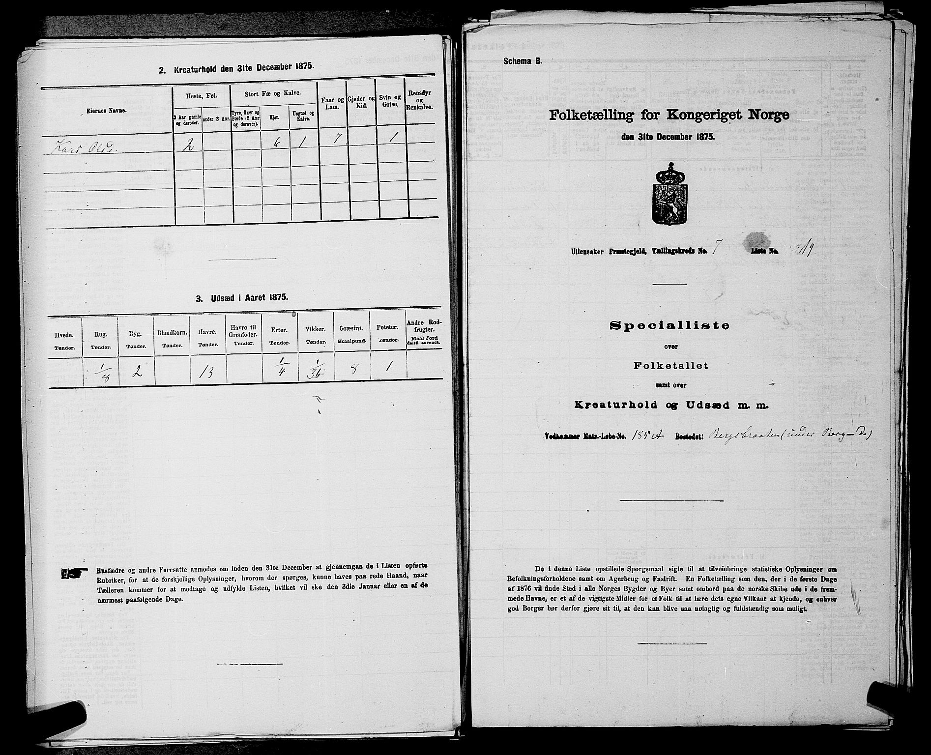 RA, 1875 census for 0235P Ullensaker, 1875, p. 961