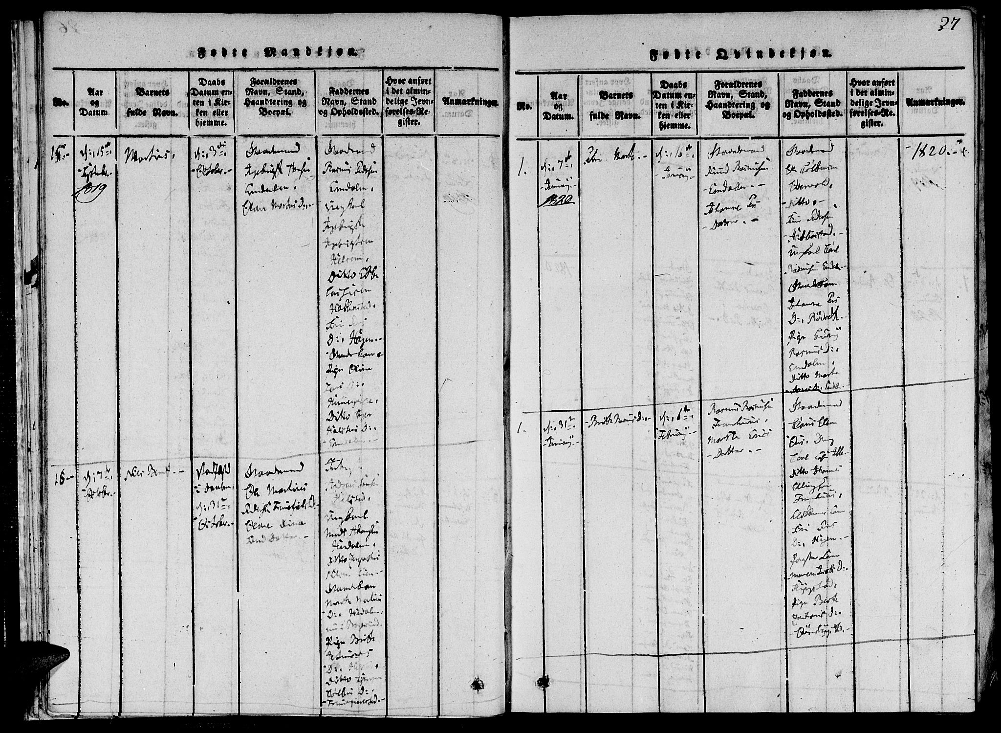 Ministerialprotokoller, klokkerbøker og fødselsregistre - Møre og Romsdal, AV/SAT-A-1454/520/L0273: Parish register (official) no. 520A03, 1817-1826, p. 27