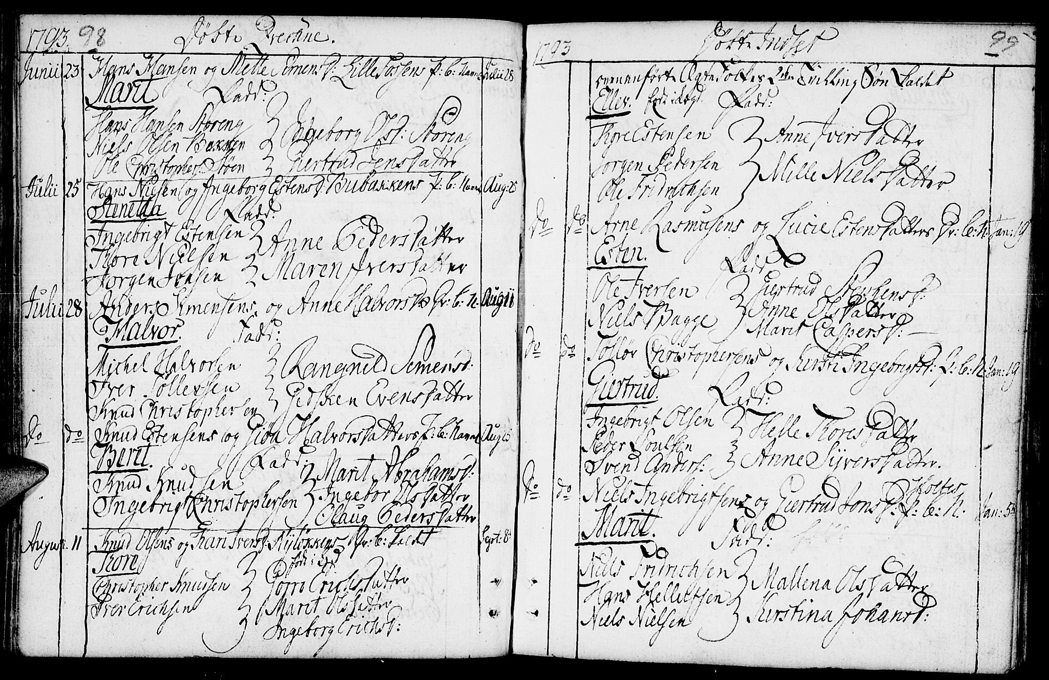 Kvikne prestekontor, SAH/PREST-064/H/Ha/Haa/L0003: Parish register (official) no. 3, 1785-1814, p. 98-99