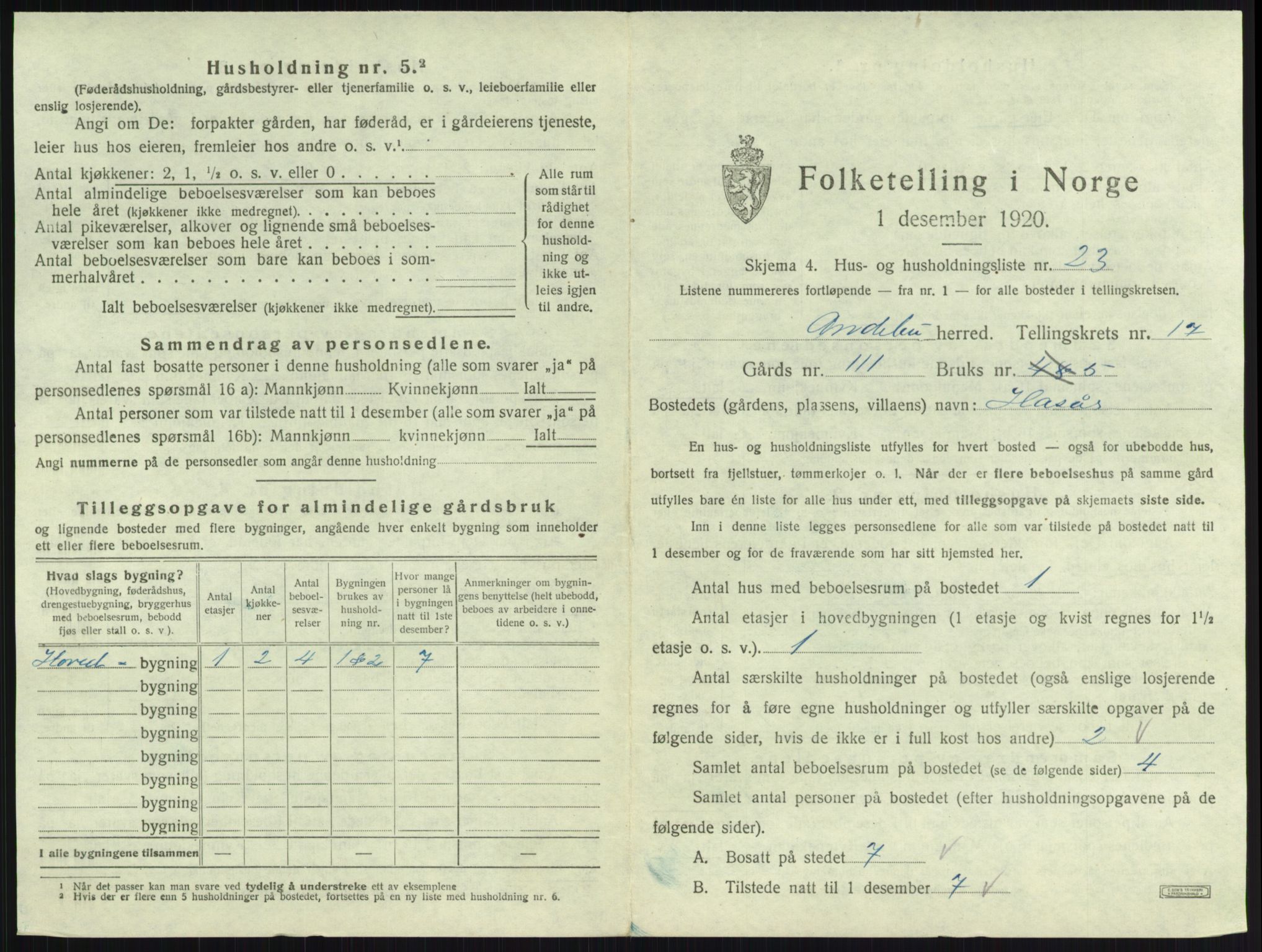 SAKO, 1920 census for Andebu, 1920, p. 961