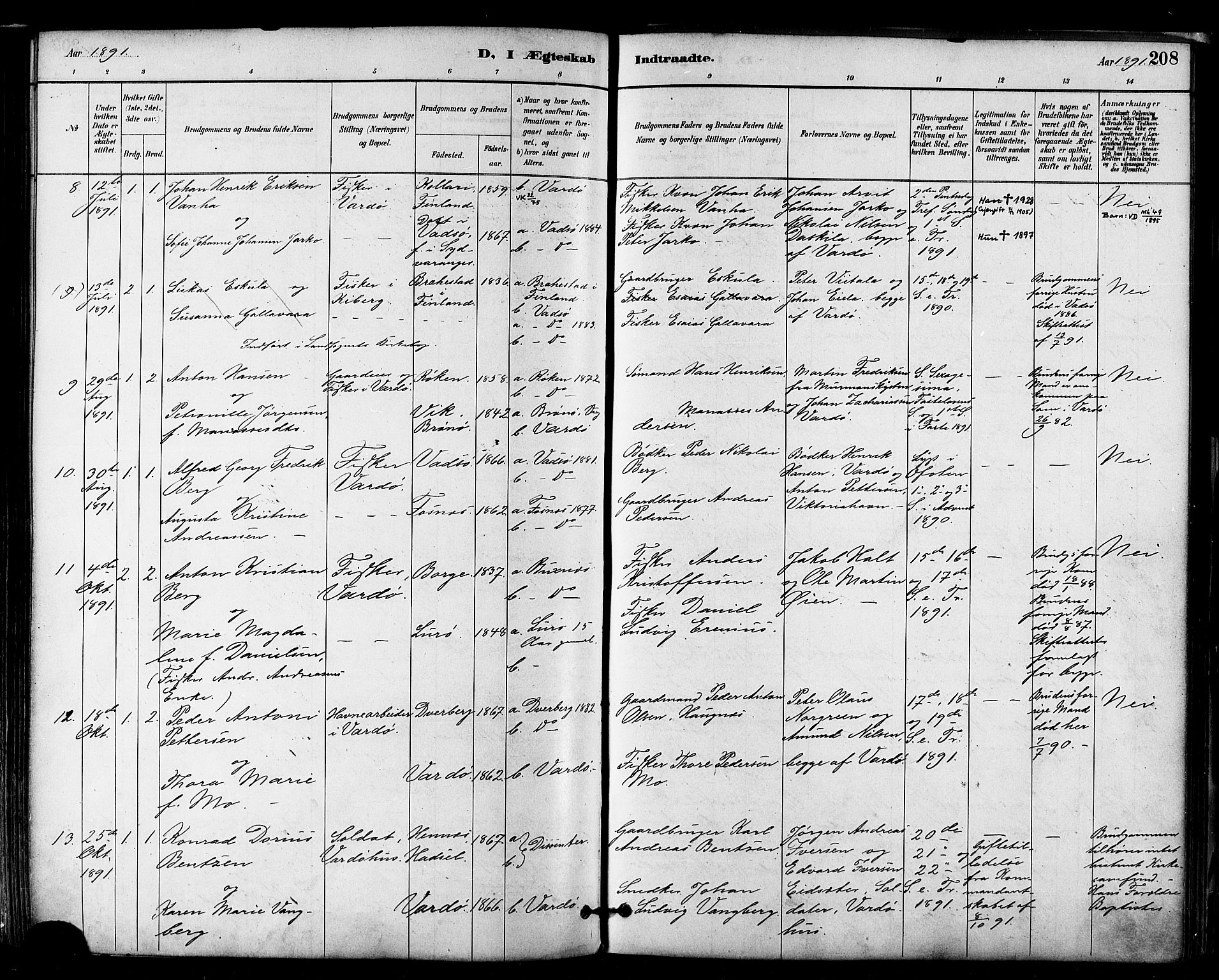 Vardø sokneprestkontor, SATØ/S-1332/H/Ha/L0007kirke: Parish register (official) no. 7, 1886-1897, p. 208