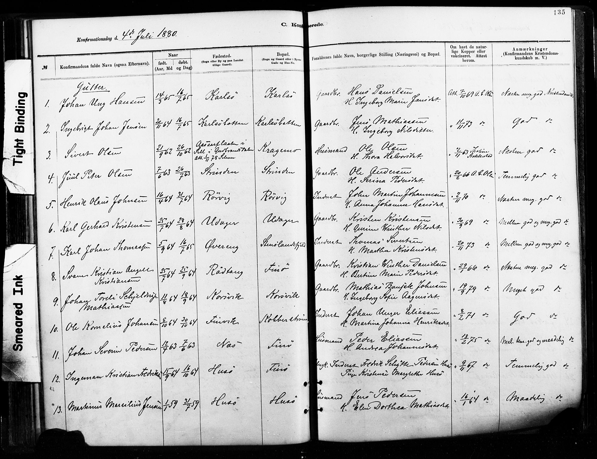 Ministerialprotokoller, klokkerbøker og fødselsregistre - Nordland, AV/SAT-A-1459/859/L0846: Parish register (official) no. 859A06, 1878-1889, p. 135