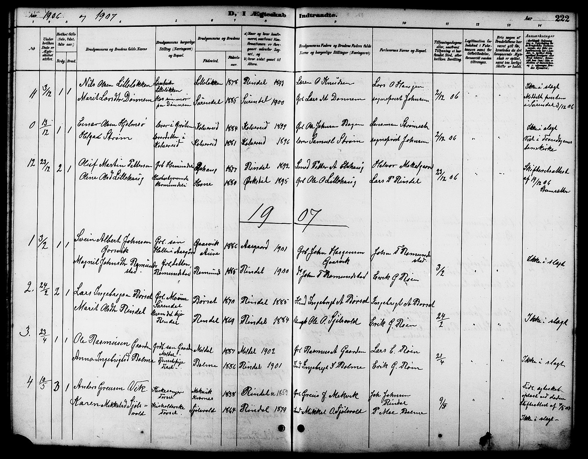 Ministerialprotokoller, klokkerbøker og fødselsregistre - Møre og Romsdal, SAT/A-1454/598/L1078: Parish register (copy) no. 598C03, 1892-1909, p. 222