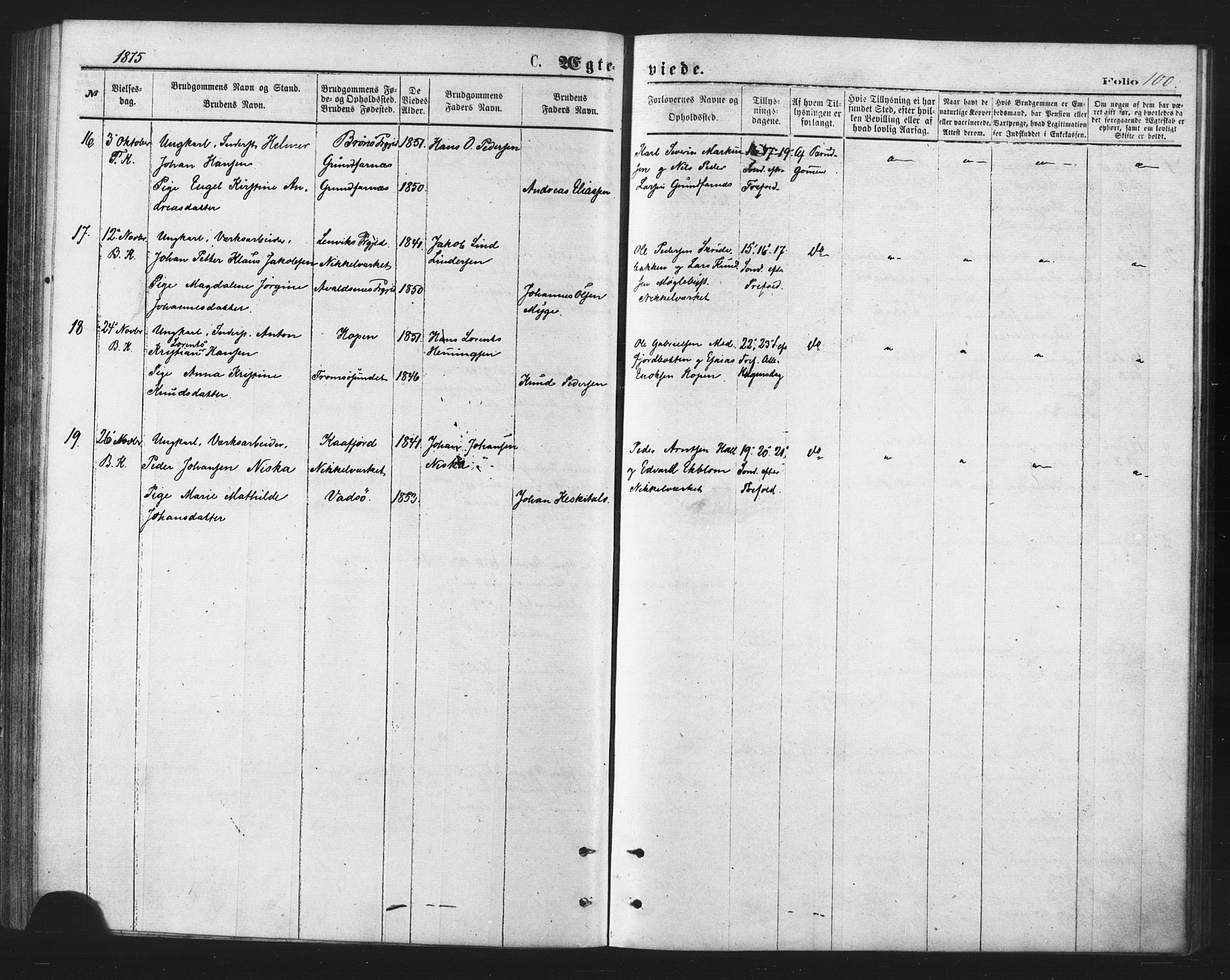 Berg sokneprestkontor, SATØ/S-1318/G/Ga/Gaa/L0003kirke: Parish register (official) no. 3, 1872-1879, p. 100