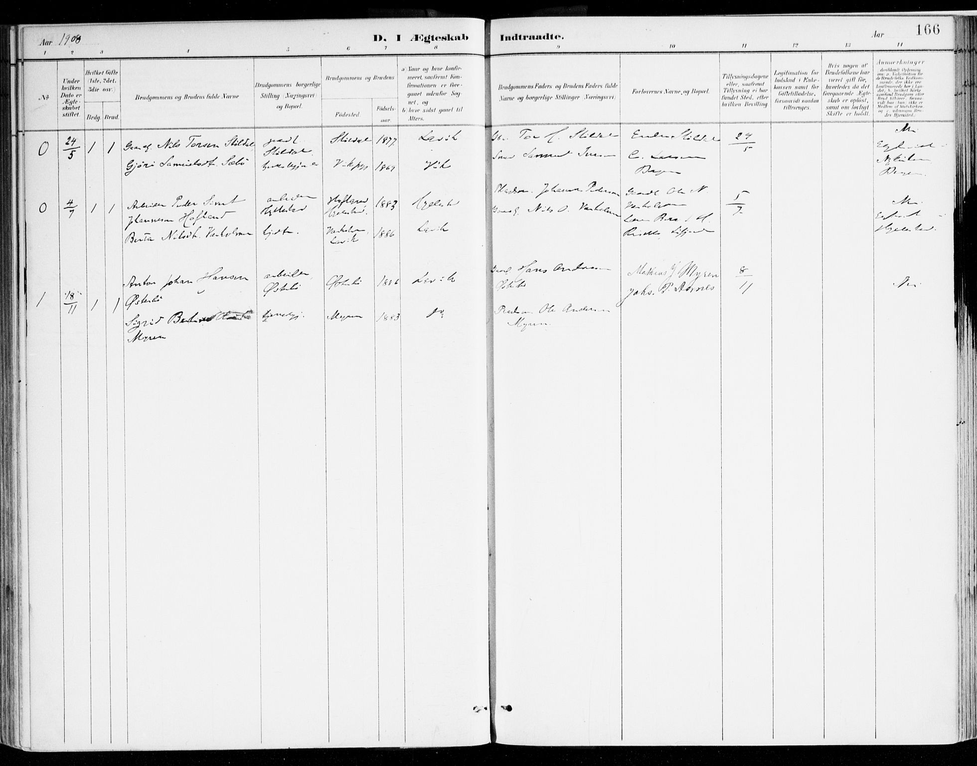 Lavik sokneprestembete, AV/SAB-A-80901: Parish register (official) no. B 1, 1882-1908, p. 166