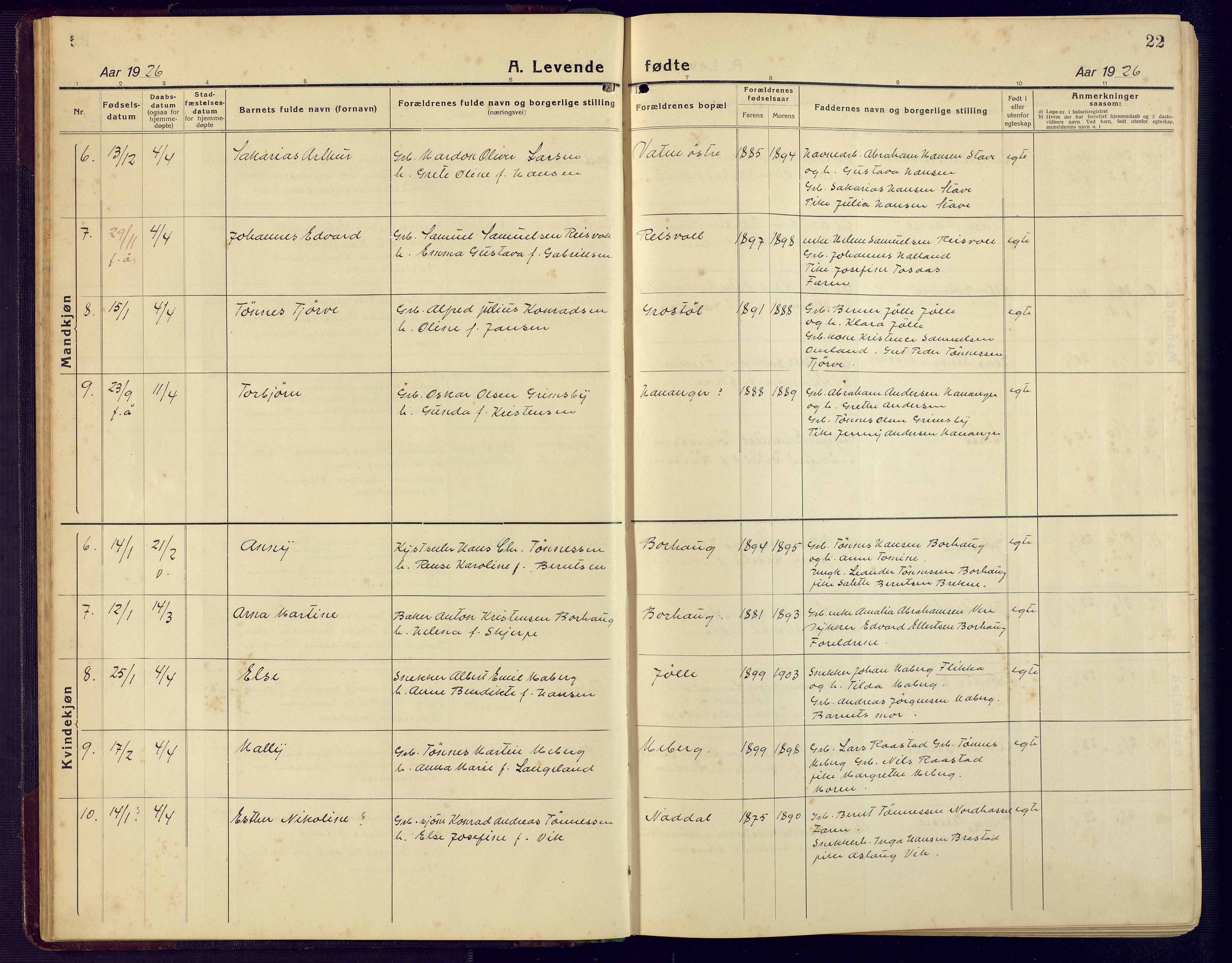 Lista sokneprestkontor, AV/SAK-1111-0027/F/Fb/L0006: Parish register (copy) no. B 6, 1924-1947, p. 22