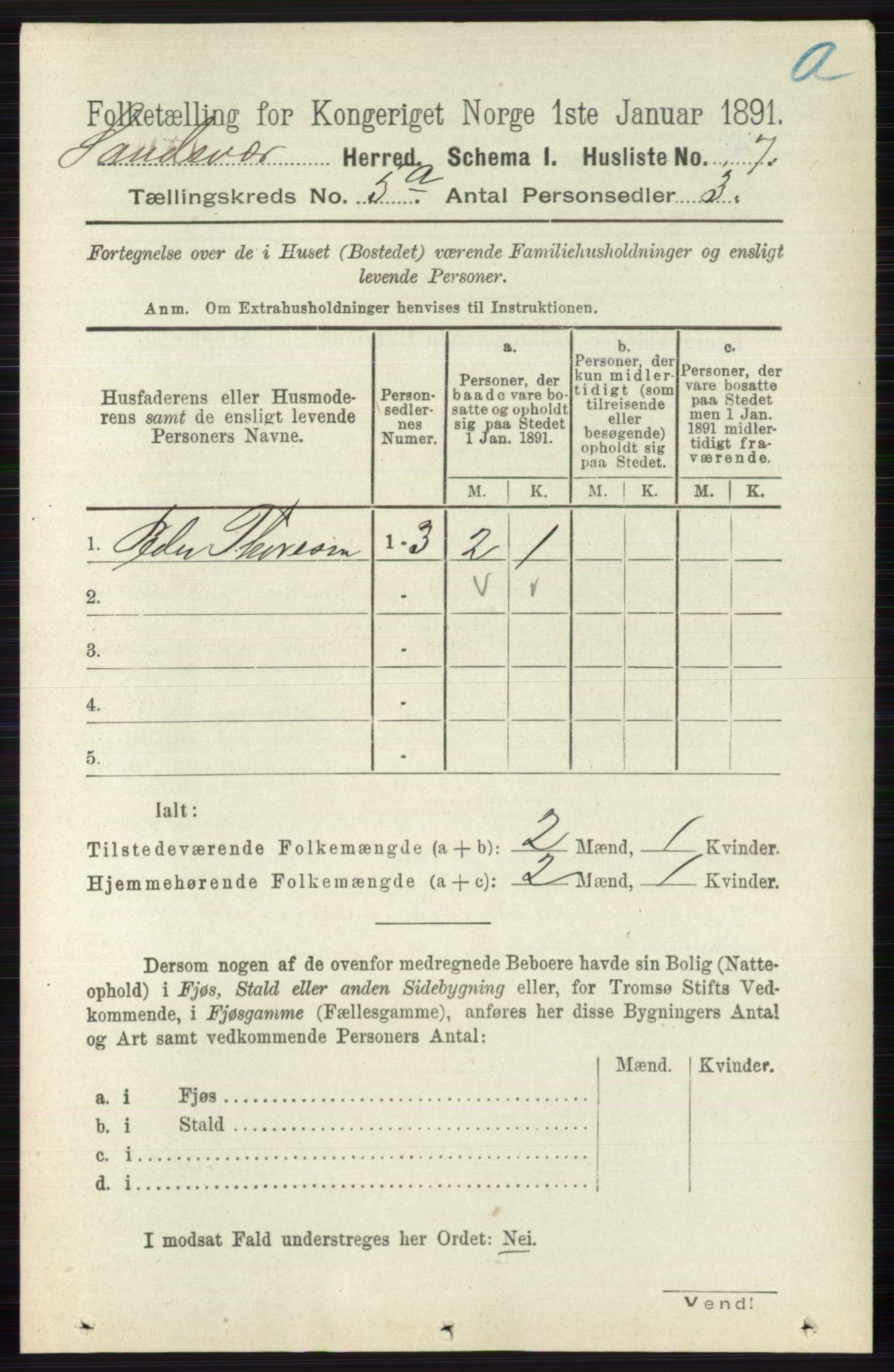 RA, 1891 census for 0629 Sandsvær, 1891, p. 2448