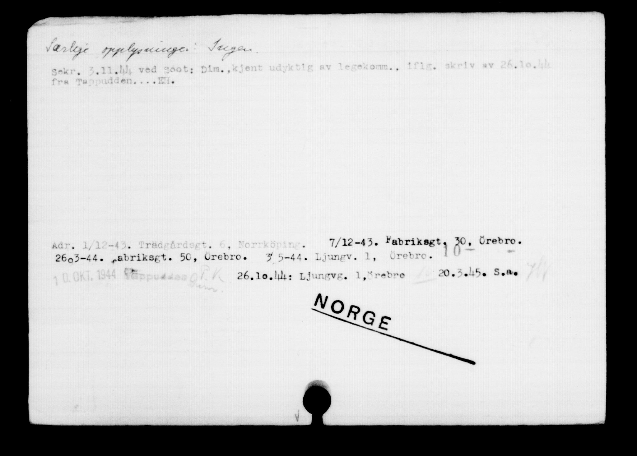 Utenriksstasjonene, Legasjonen i Stockholm, Flyktningkontoret, AV/RA-S-6753/V/Va/L0001: Kjesäterkartoteket, flyktninger med registreringsnr. 1-1000, 1940-1945, p. 834