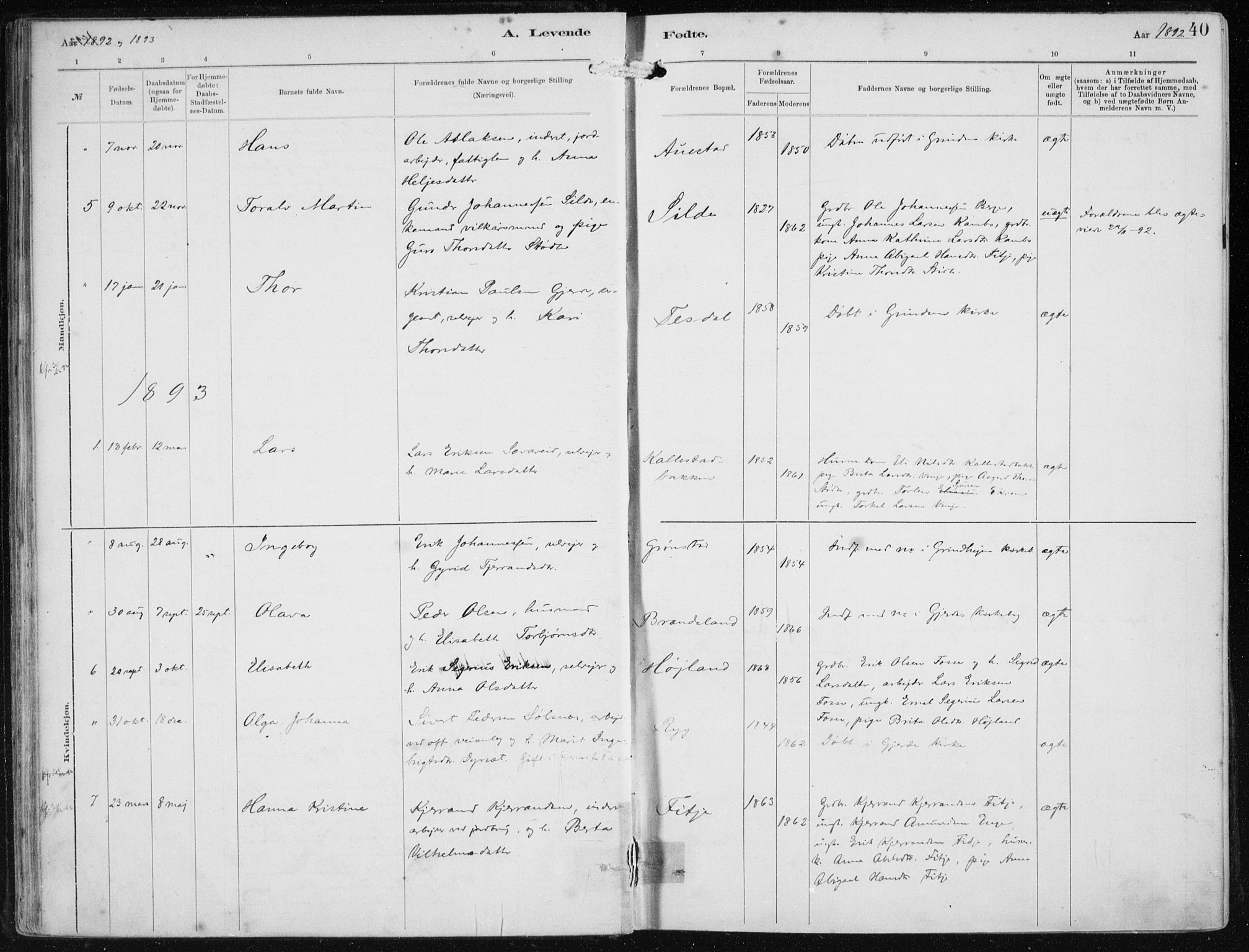 Etne sokneprestembete, SAB/A-75001/H/Haa: Parish register (official) no. B  1, 1879-1919, p. 40