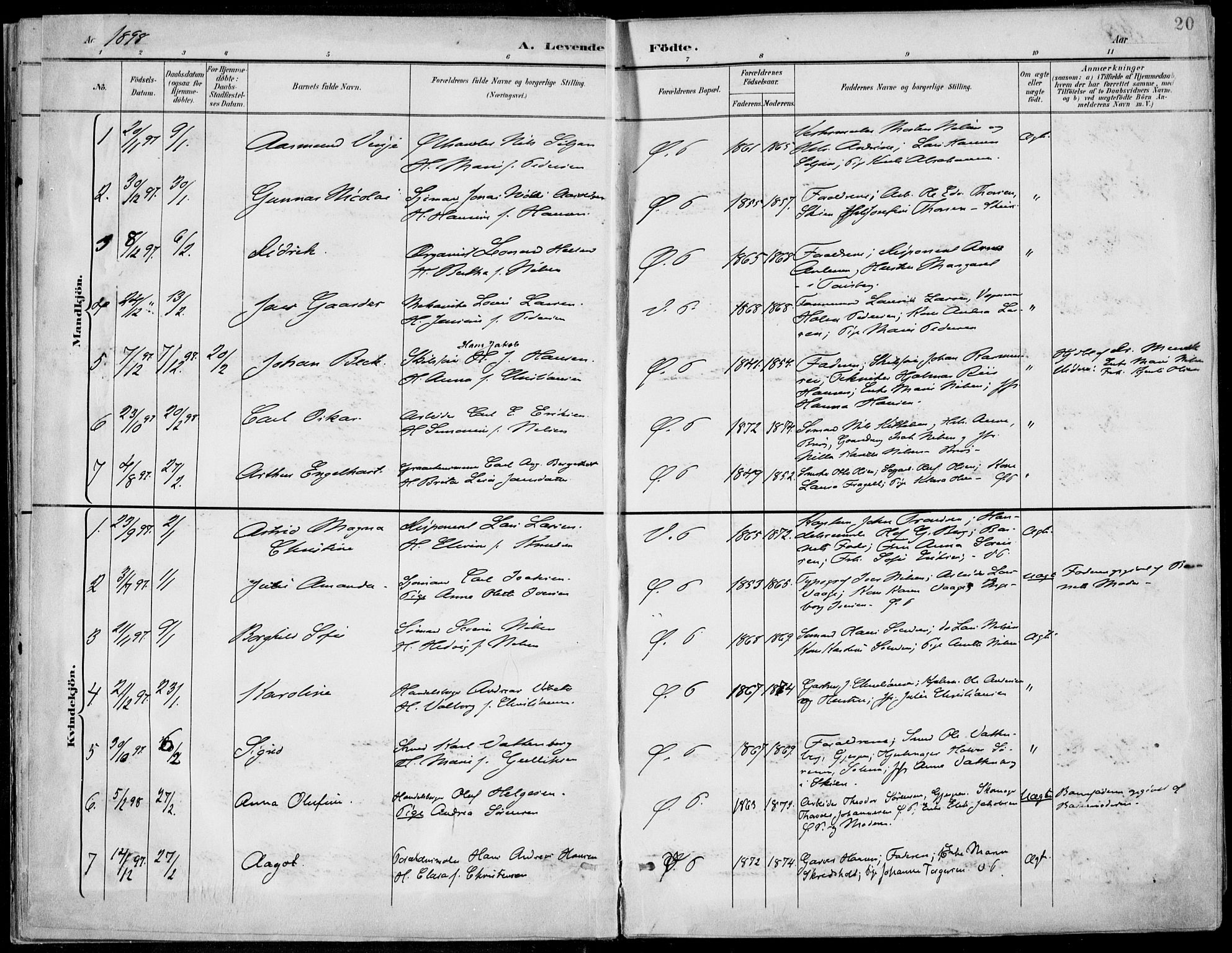 Porsgrunn kirkebøker , SAKO/A-104/F/Fa/L0010: Parish register (official) no. 10, 1895-1919, p. 20