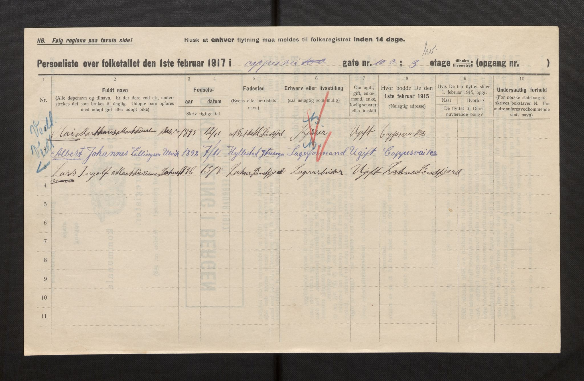 SAB, Municipal Census 1917 for Bergen, 1917, p. 4363