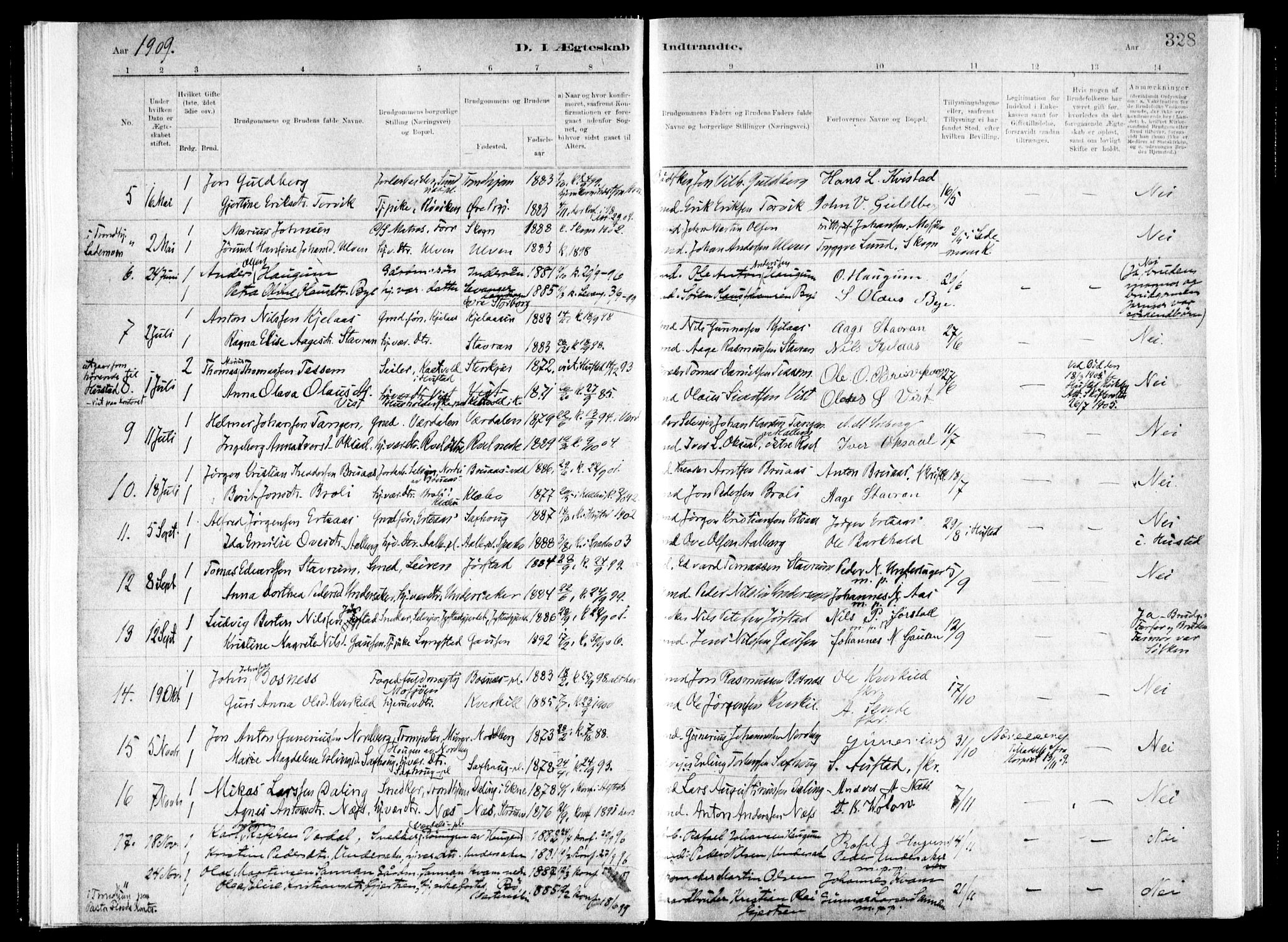 Ministerialprotokoller, klokkerbøker og fødselsregistre - Nord-Trøndelag, AV/SAT-A-1458/730/L0285: Parish register (official) no. 730A10, 1879-1914, p. 328