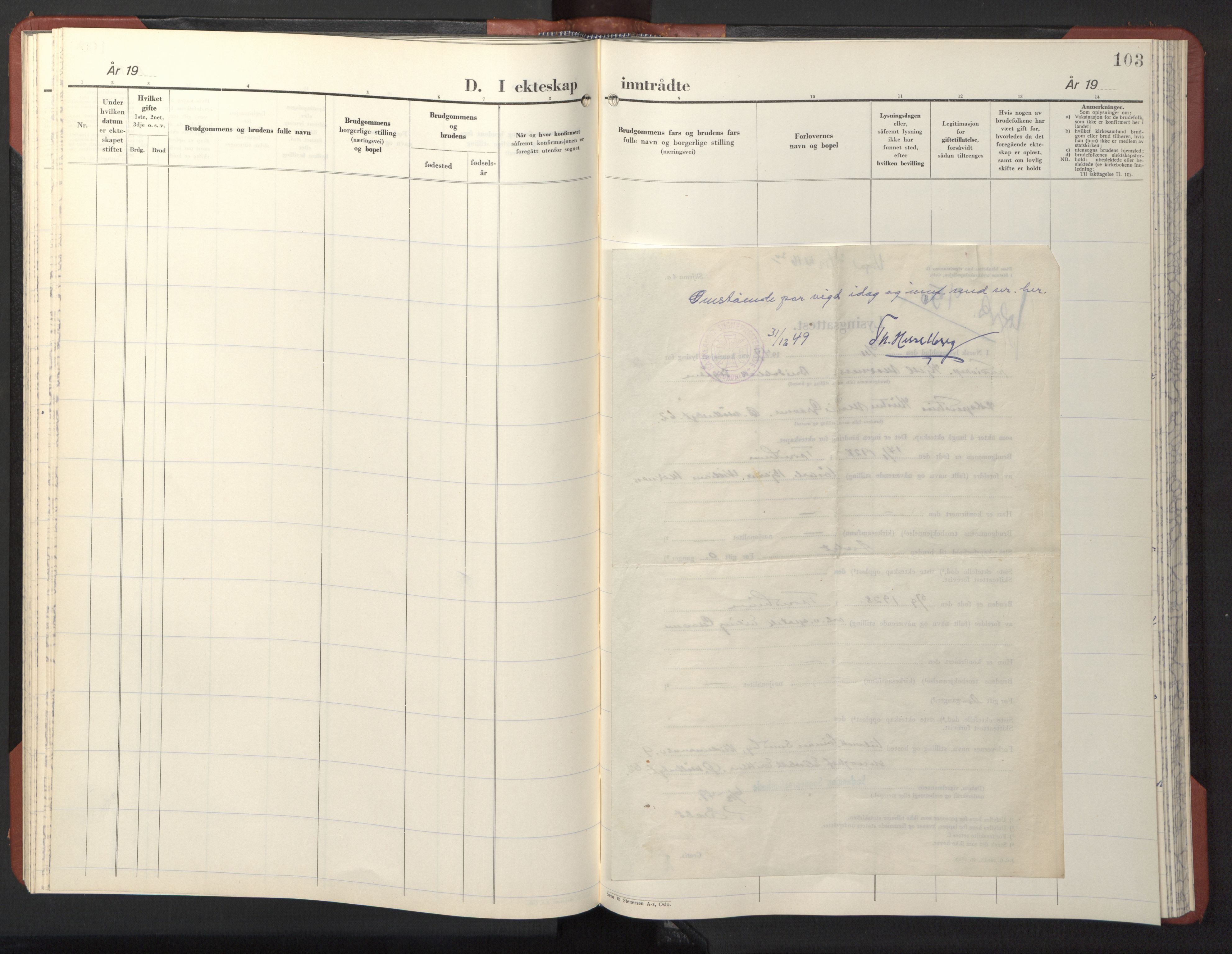 Ministerialprotokoller, klokkerbøker og fødselsregistre - Sør-Trøndelag, AV/SAT-A-1456/611/L0359: Parish register (copy) no. 611C07, 1947-1950, p. 103