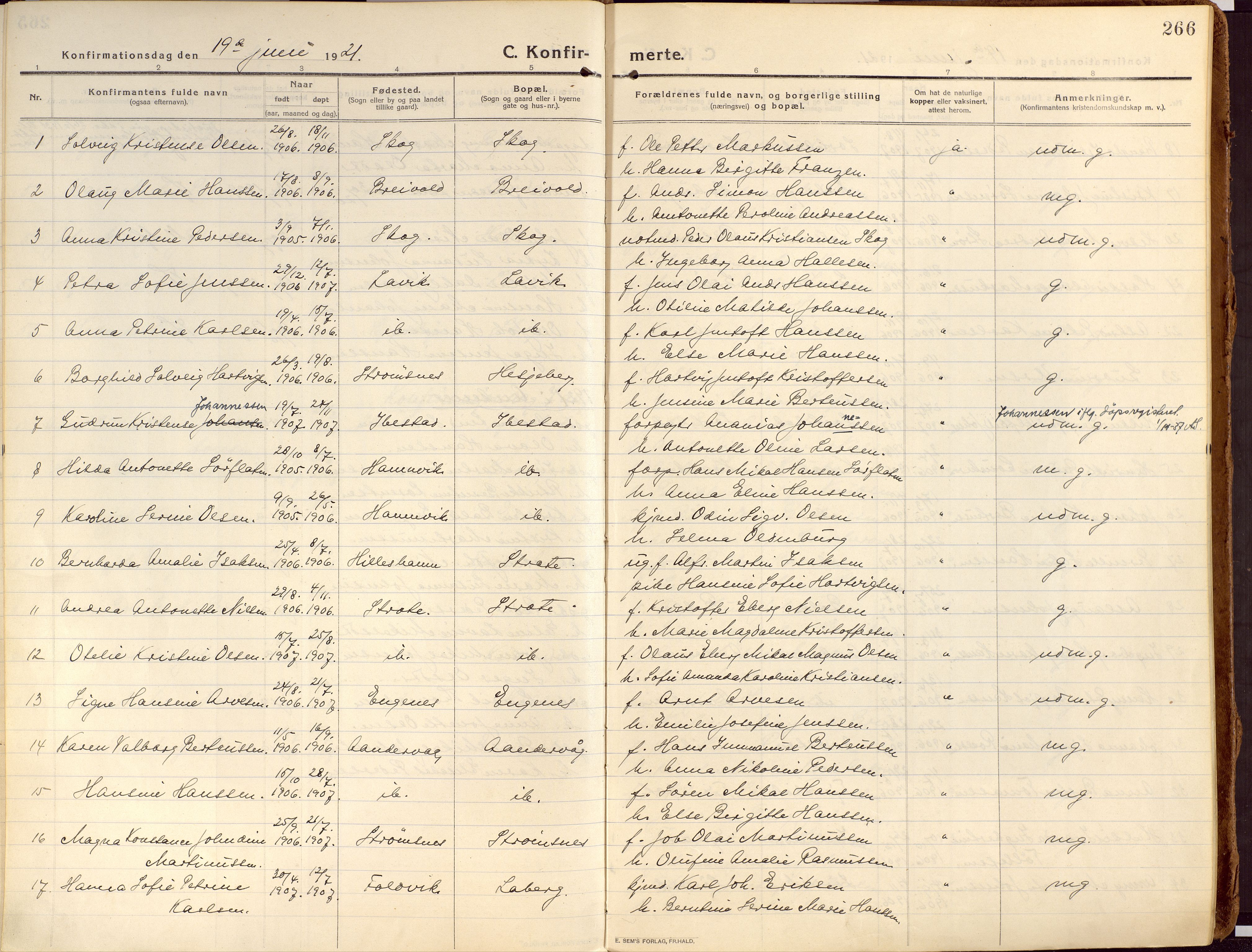Ibestad sokneprestembete, SATØ/S-0077/H/Ha/Haa/L0018kirke: Parish register (official) no. 18, 1915-1929, p. 266