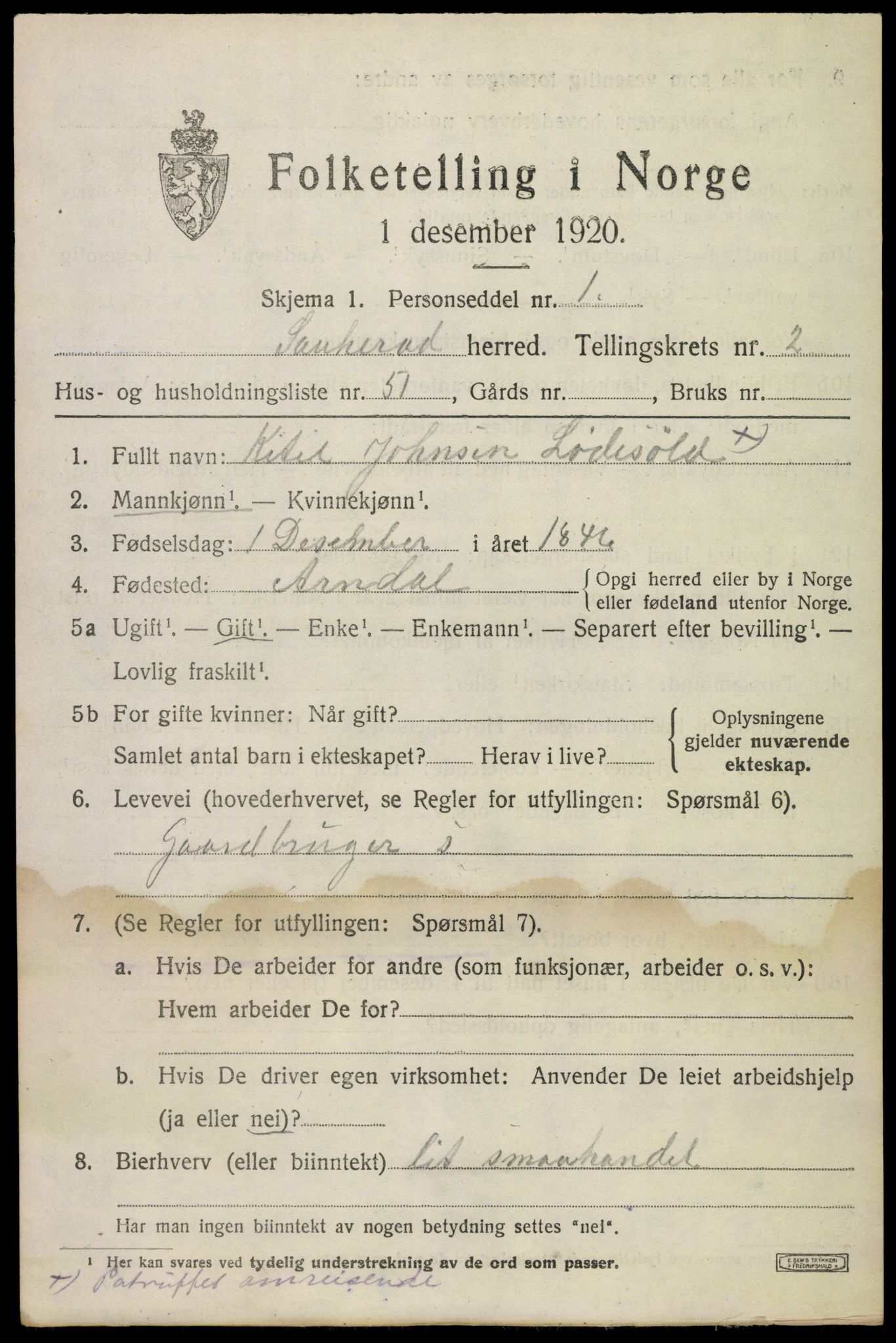 SAKO, 1920 census for Sauherad, 1920, p. 2865