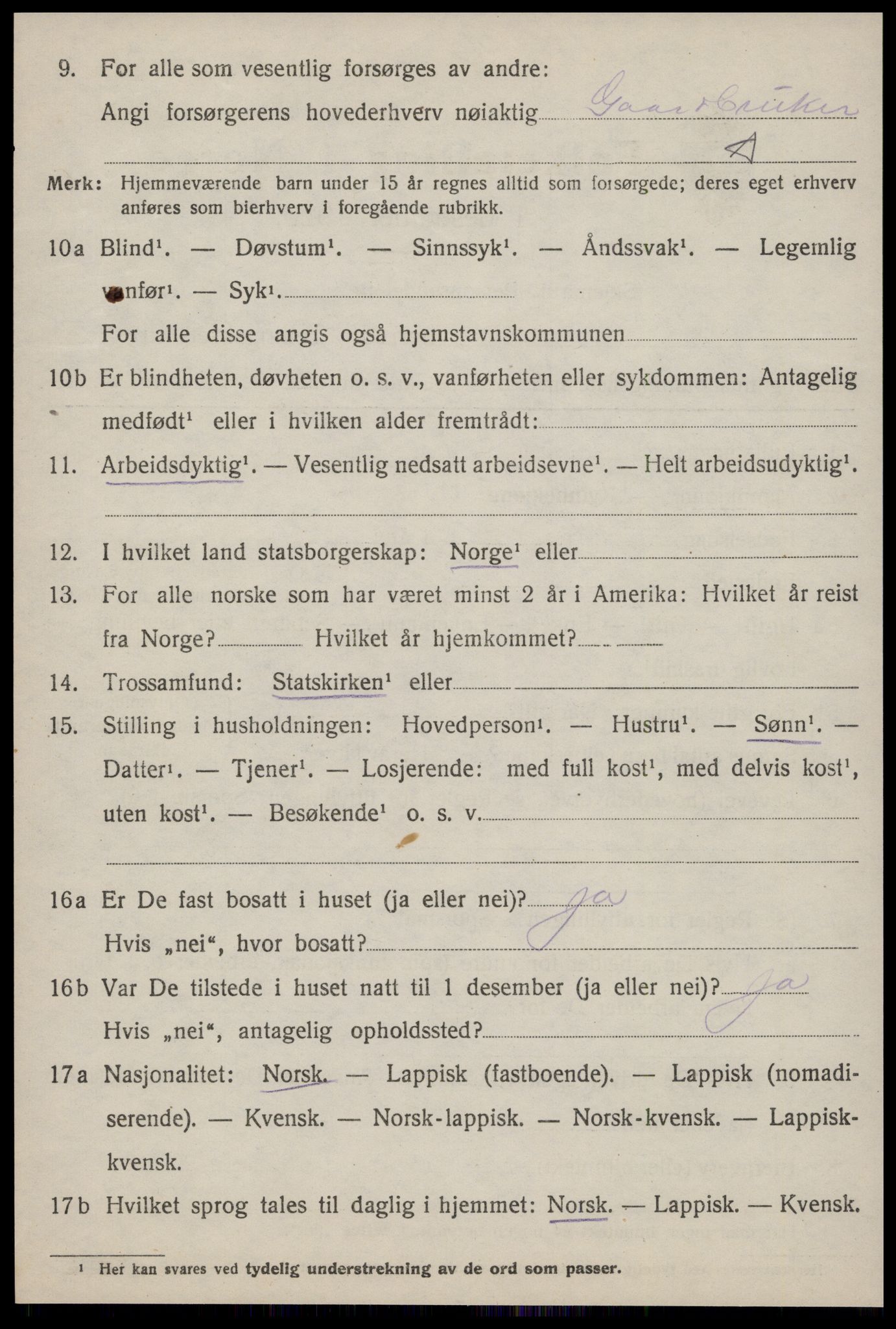 SAT, 1920 census for Bjugn, 1920, p. 1292