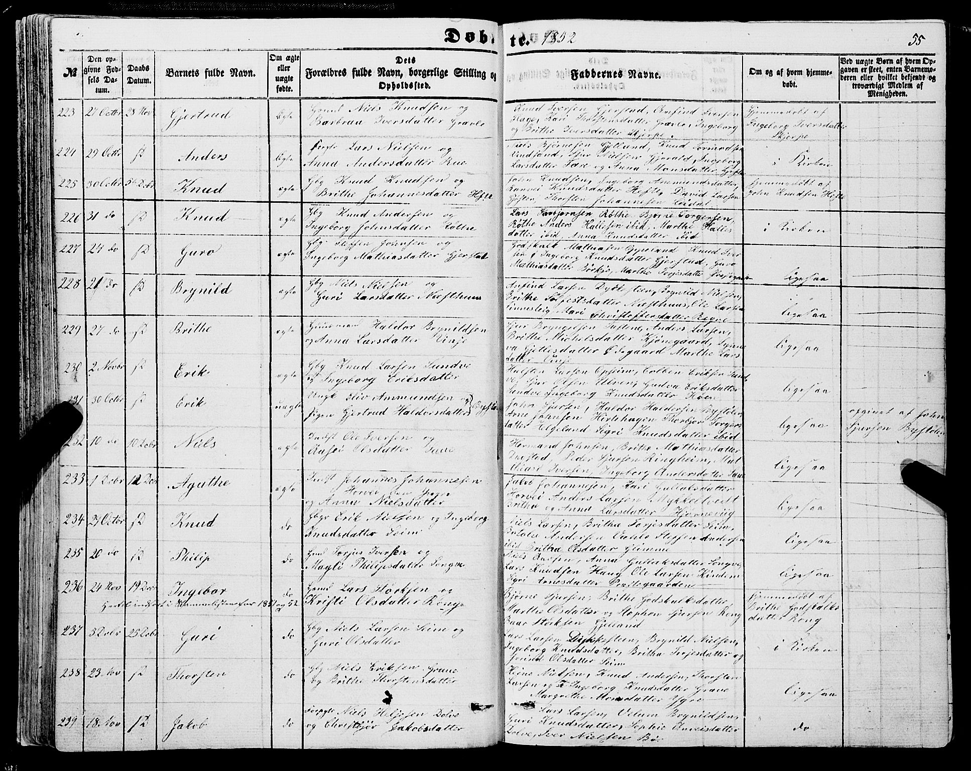 Voss sokneprestembete, AV/SAB-A-79001/H/Haa: Parish register (official) no. A 16, 1849-1863, p. 55