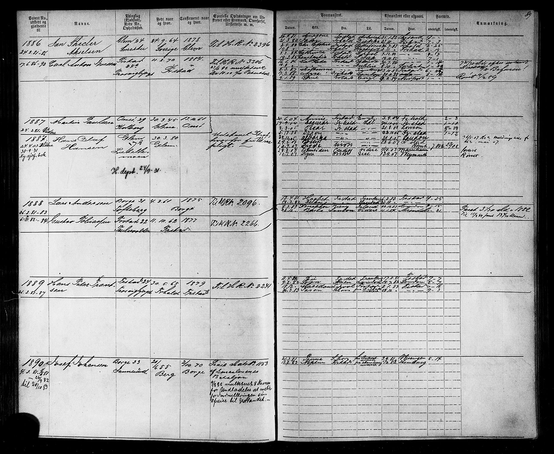 Fredrikstad mønstringskontor, AV/SAO-A-10569b/F/Fc/Fca/L0004: Annotasjonsrulle, 1885-1893, p. 91