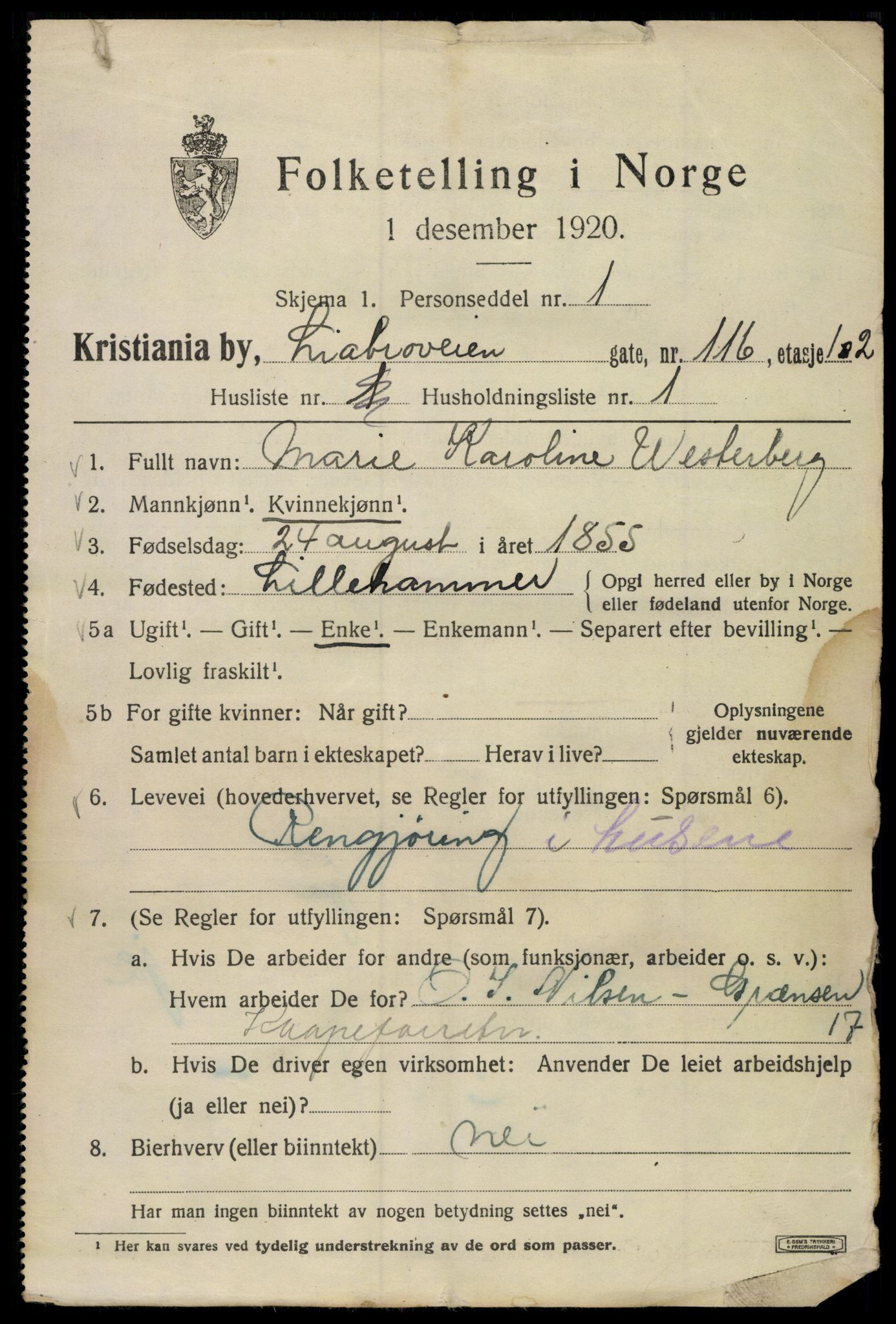 SAO, 1920 census for Kristiania, 1920, p. 364507