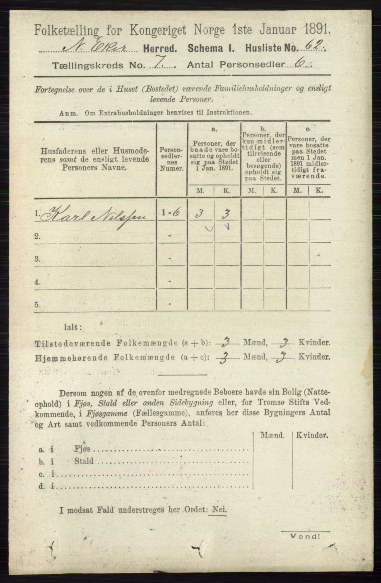 RA, 1891 census for 0625 Nedre Eiker, 1891, p. 3401