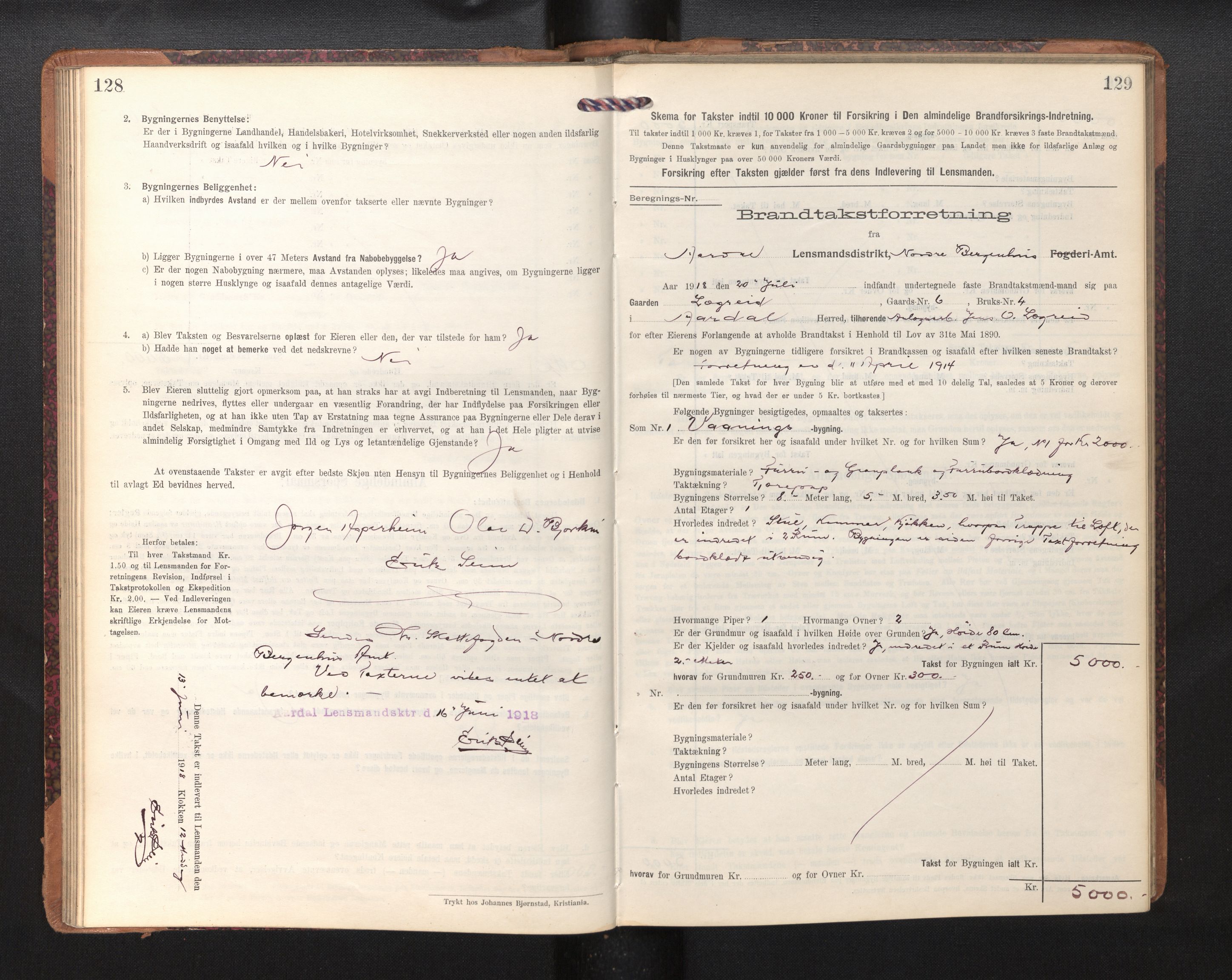 Lensmannen i Årdal, AV/SAB-A-30501/0012/L0009: Branntakstprotokoll, skjematakst, 1914-1926, p. 128-129