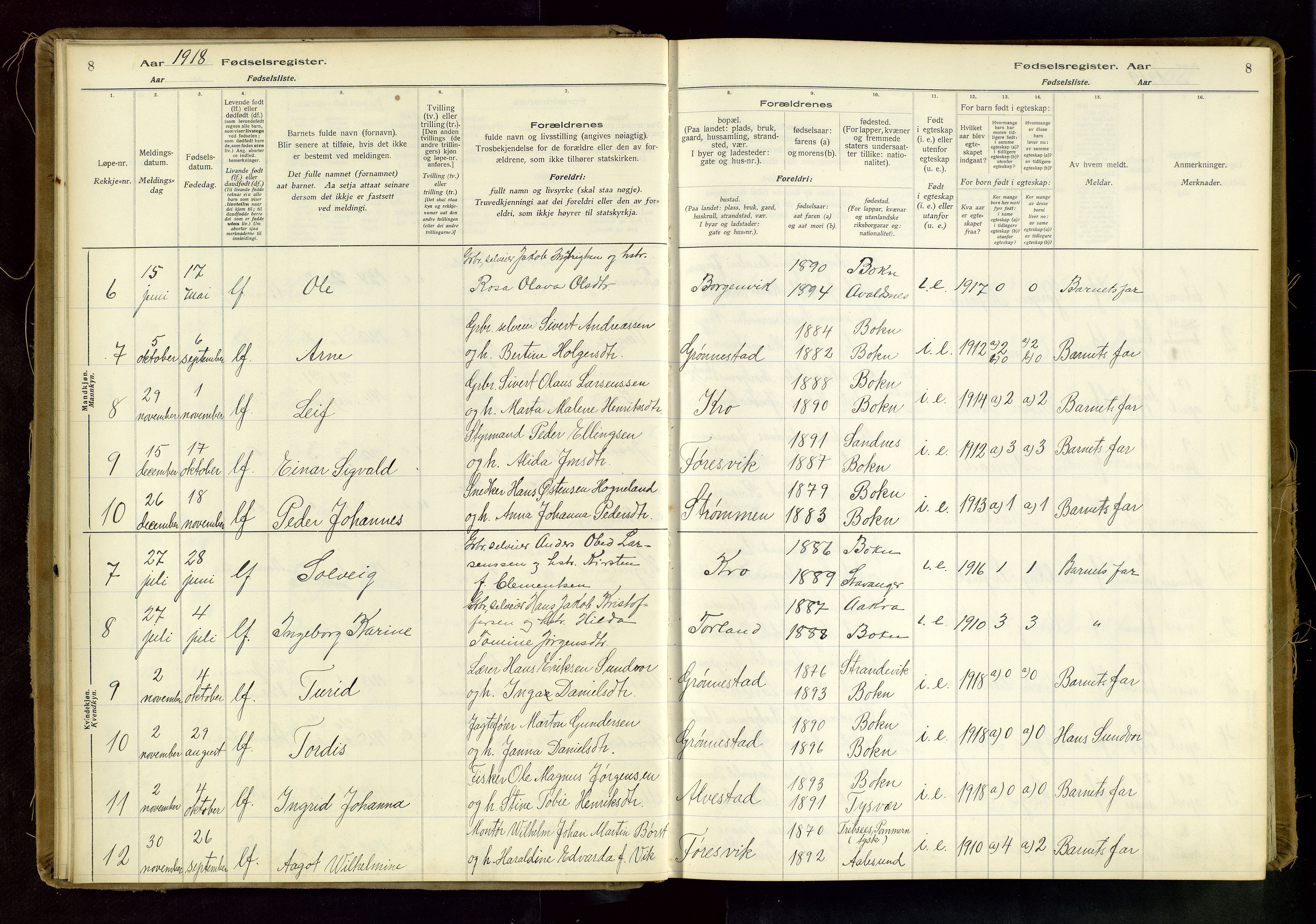 Tysvær sokneprestkontor, AV/SAST-A -101864/I/Id/L0003: Birth register no. 3, 1916-1982, p. 8