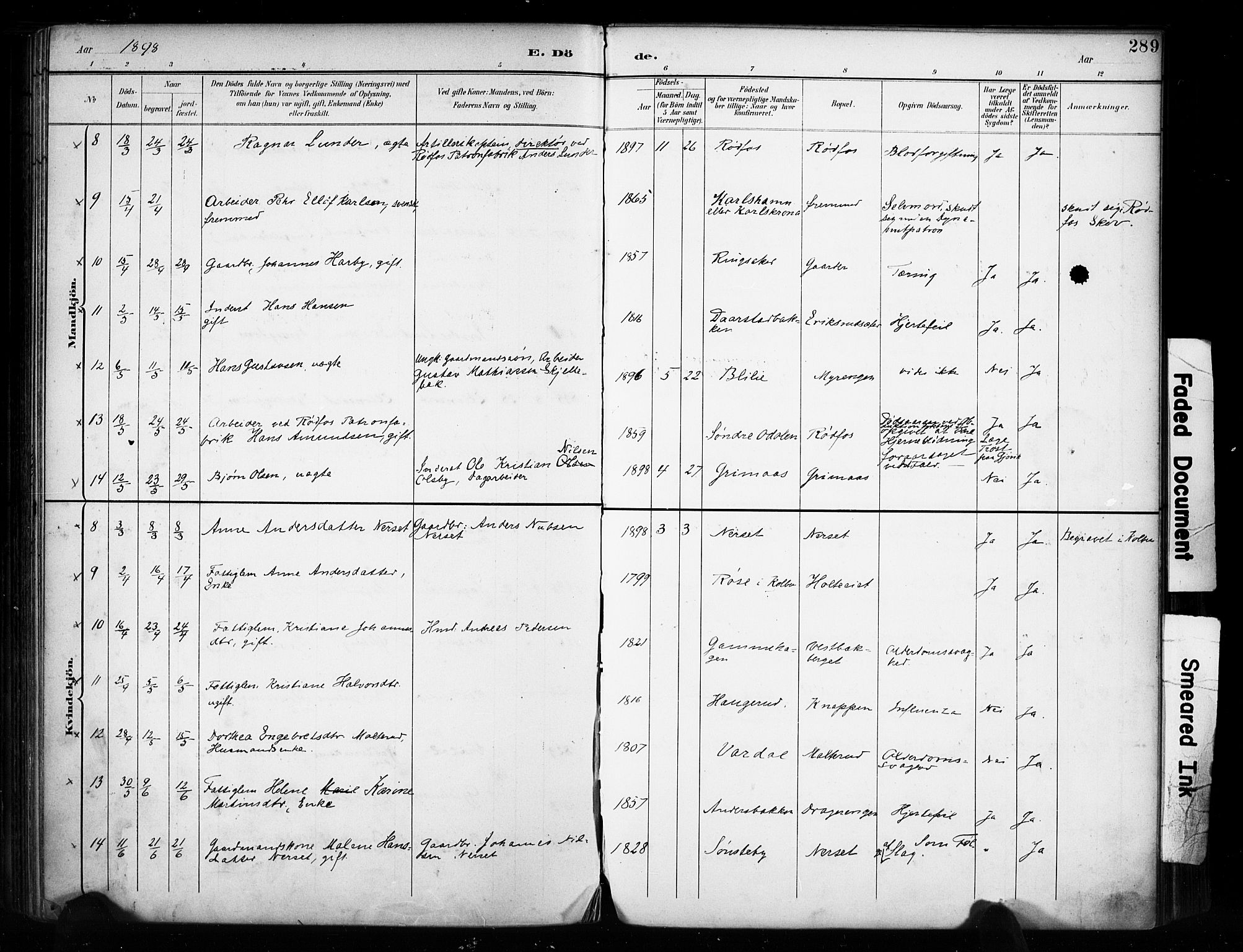 Vestre Toten prestekontor, SAH/PREST-108/H/Ha/Haa/L0011: Parish register (official) no. 11, 1895-1906, p. 289
