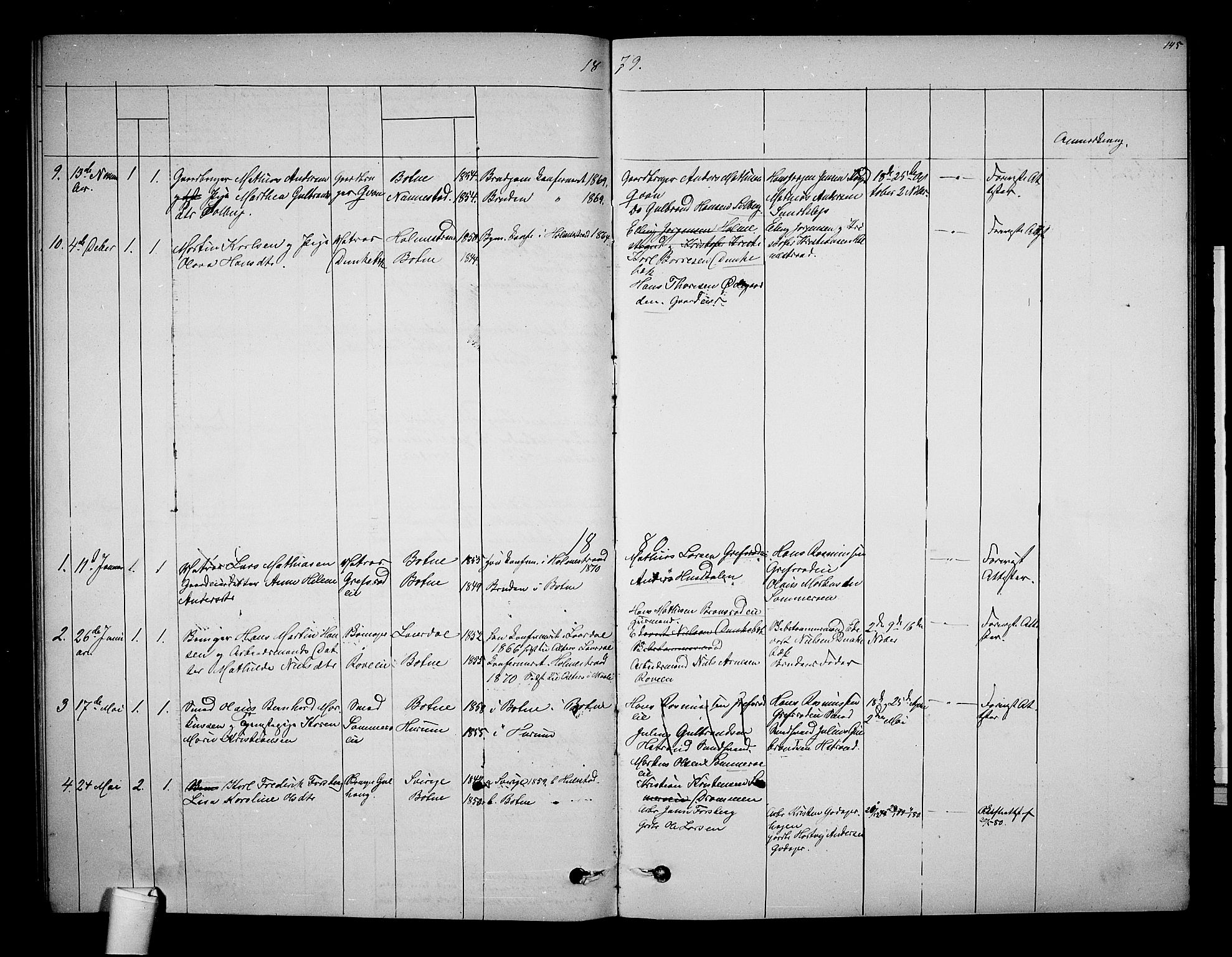 Botne kirkebøker, AV/SAKO-A-340/G/Ga/L0002: Parish register (copy) no. I 2, 1867-1880, p. 145