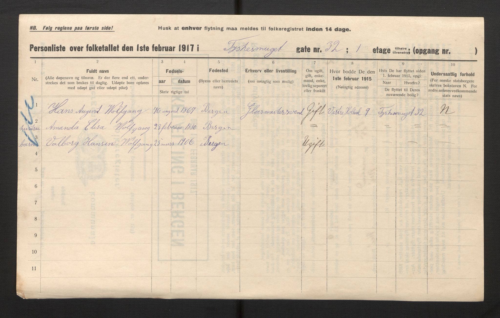 SAB, Municipal Census 1917 for Bergen, 1917, p. 43433