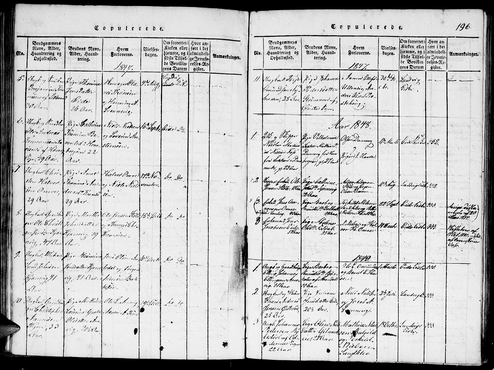 Hommedal sokneprestkontor, SAK/1111-0023/F/Fa/Faa/L0001: Parish register (official) no. A 1, 1816-1860, p. 196