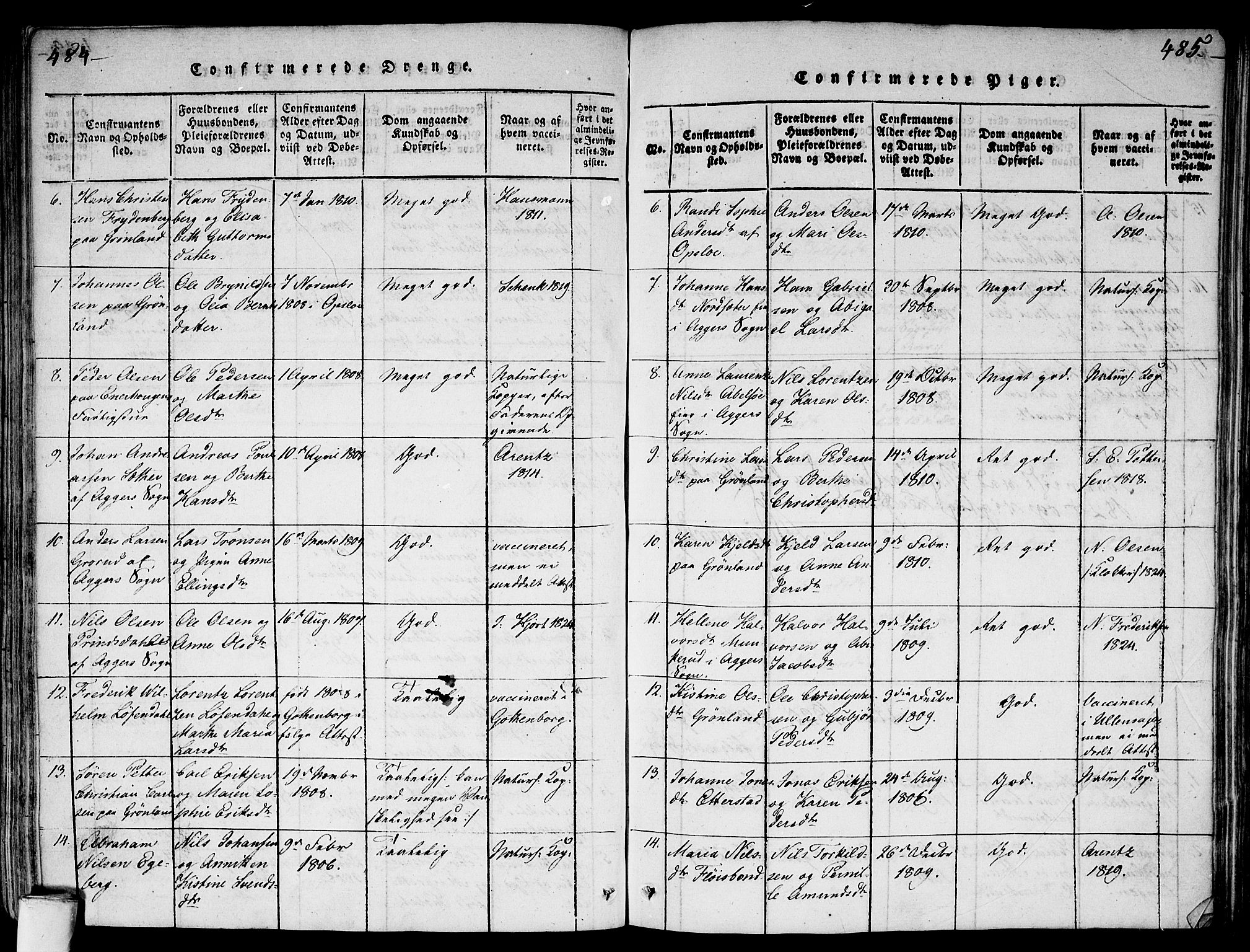 Gamlebyen prestekontor Kirkebøker, AV/SAO-A-10884/F/Fa/L0002: Parish register (official) no. 2, 1817-1829, p. 484-485