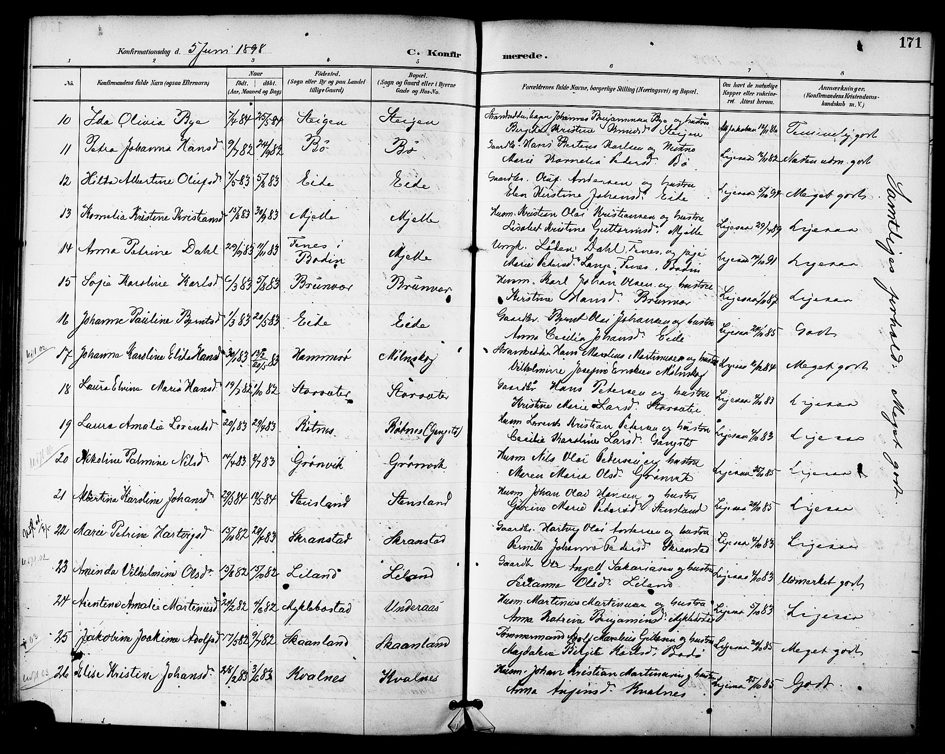 Ministerialprotokoller, klokkerbøker og fødselsregistre - Nordland, AV/SAT-A-1459/855/L0803: Parish register (official) no. 855A11, 1887-1905, p. 171