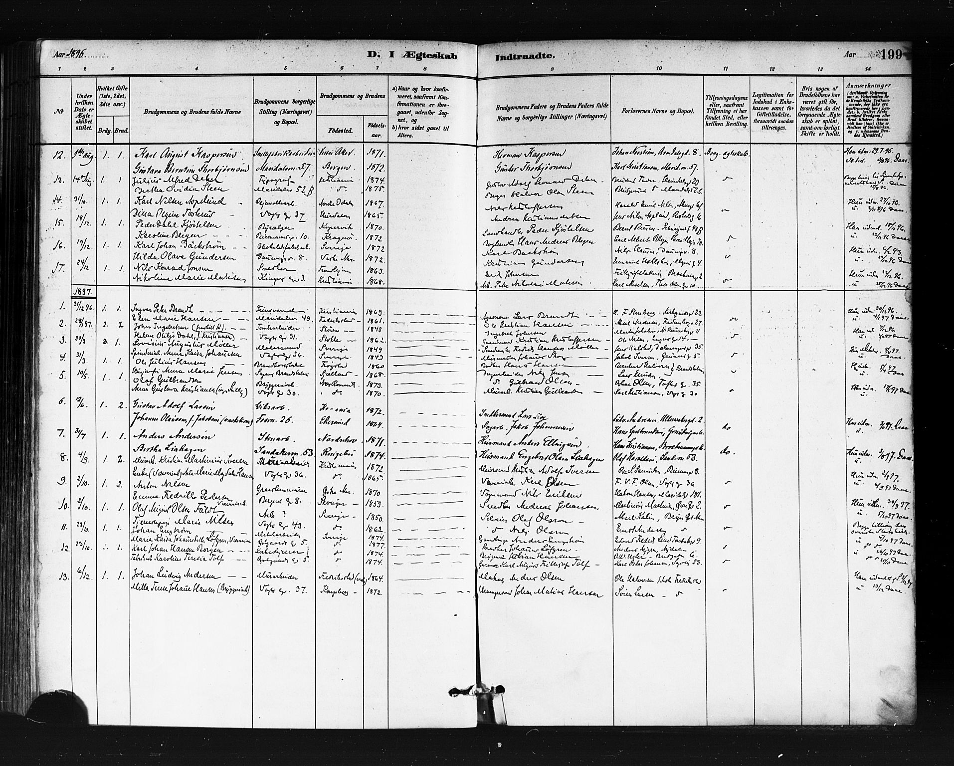Sagene prestekontor Kirkebøker, SAO/A-10796/F/L0002: Parish register (official) no. 2, 1880-1897, p. 199