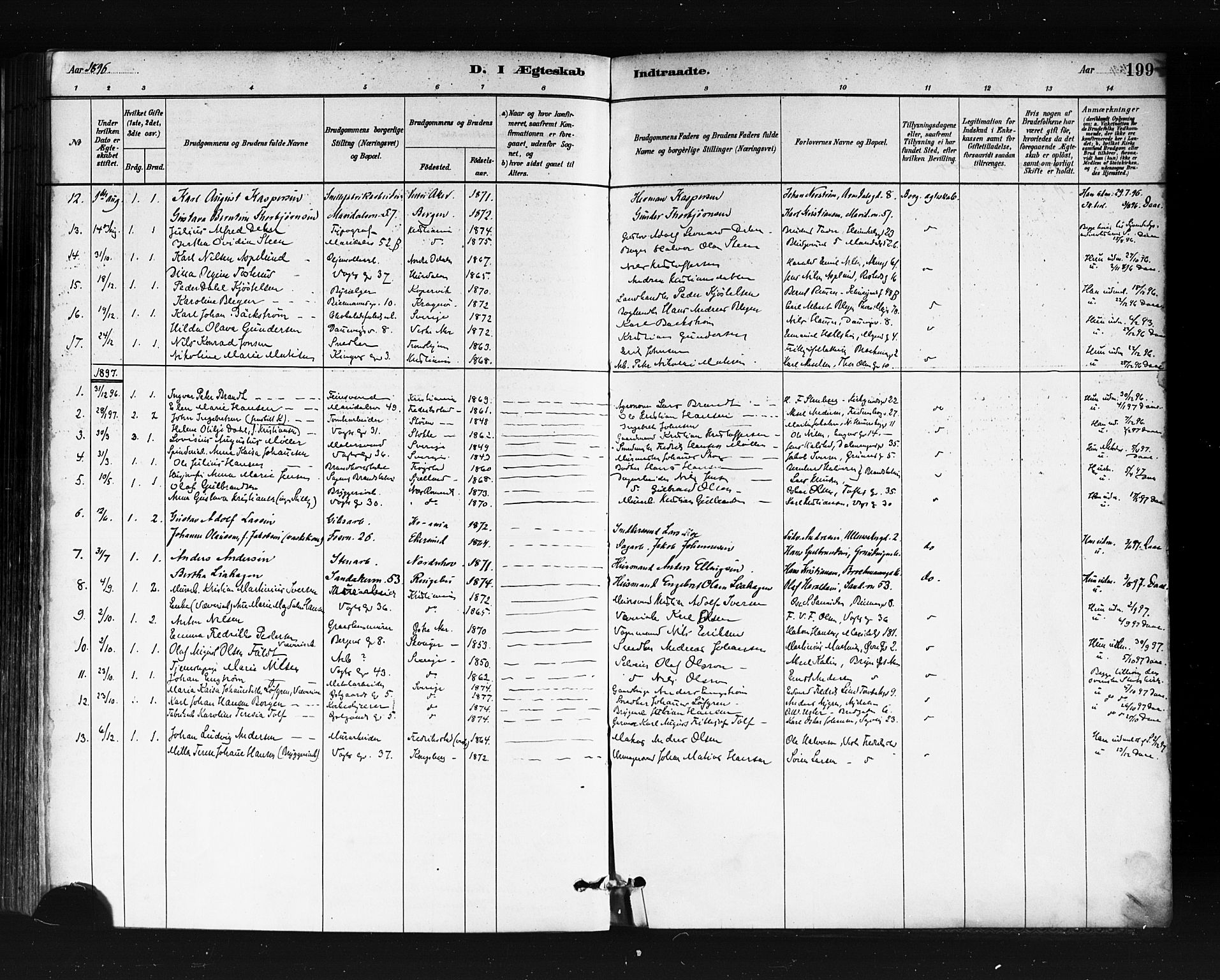 Sagene prestekontor Kirkebøker, AV/SAO-A-10796/F/L0002: Parish register (official) no. 2, 1880-1897, p. 199