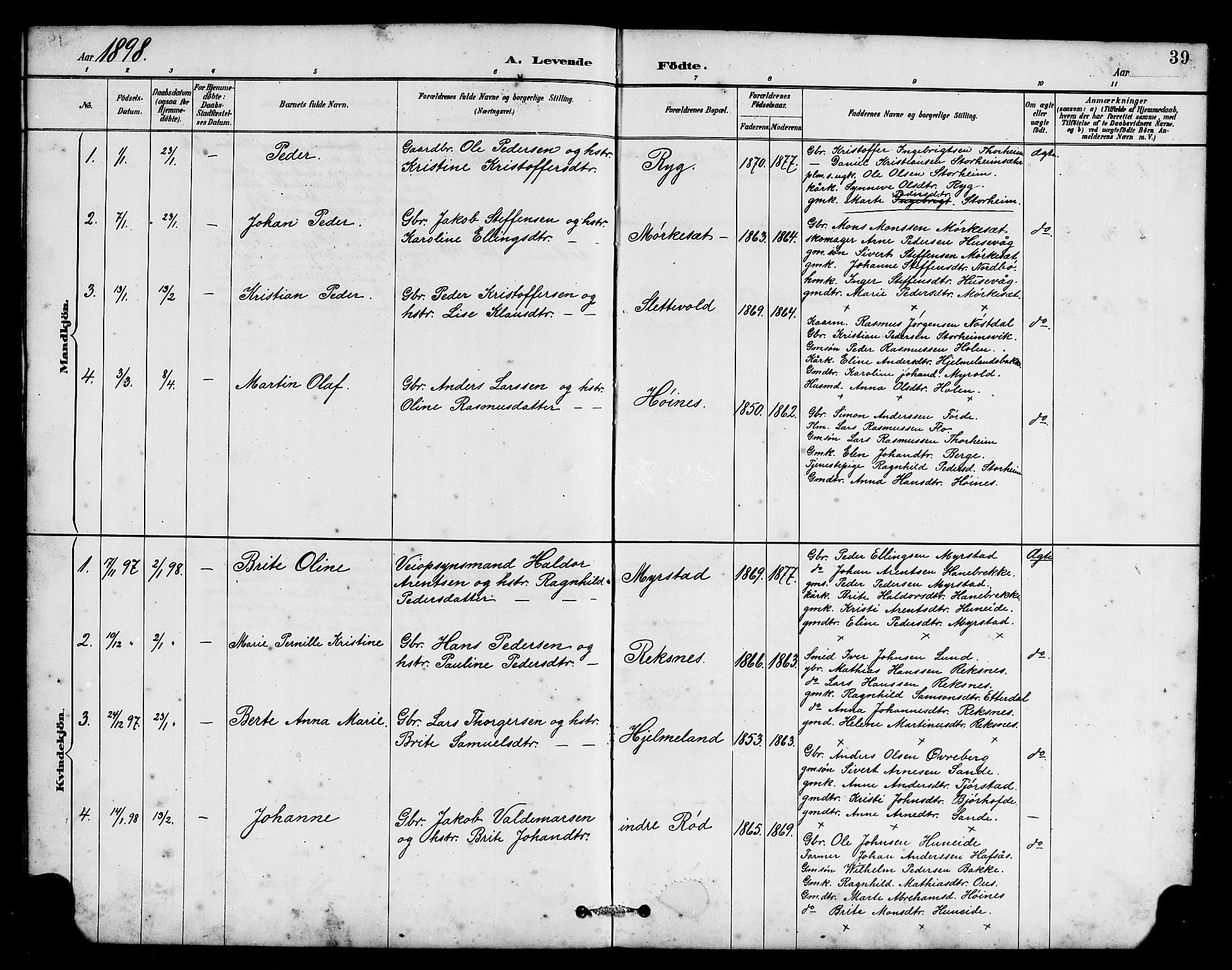 Eid sokneprestembete, AV/SAB-A-82301/H/Hab/Habc/L0002: Parish register (copy) no. C 2, 1887-1906, p. 39