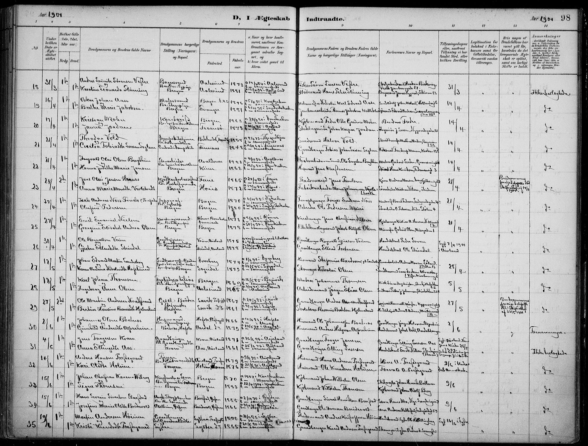 Mariakirken Sokneprestembete, SAB/A-76901/H/Hab/L0008: Parish register (copy) no. A 8, 1889-1908, p. 98