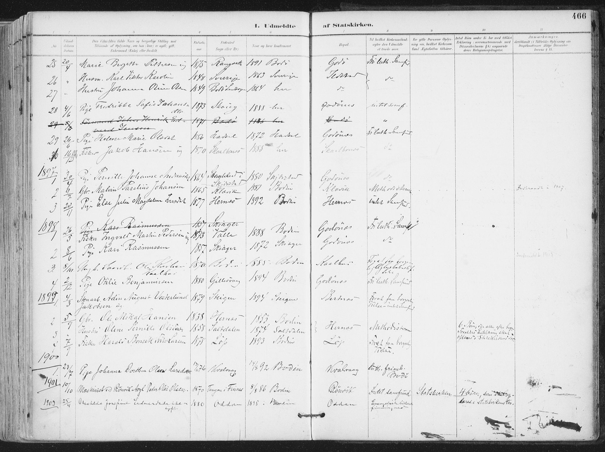 Ministerialprotokoller, klokkerbøker og fødselsregistre - Nordland, SAT/A-1459/802/L0055: Parish register (official) no. 802A02, 1894-1915, p. 466
