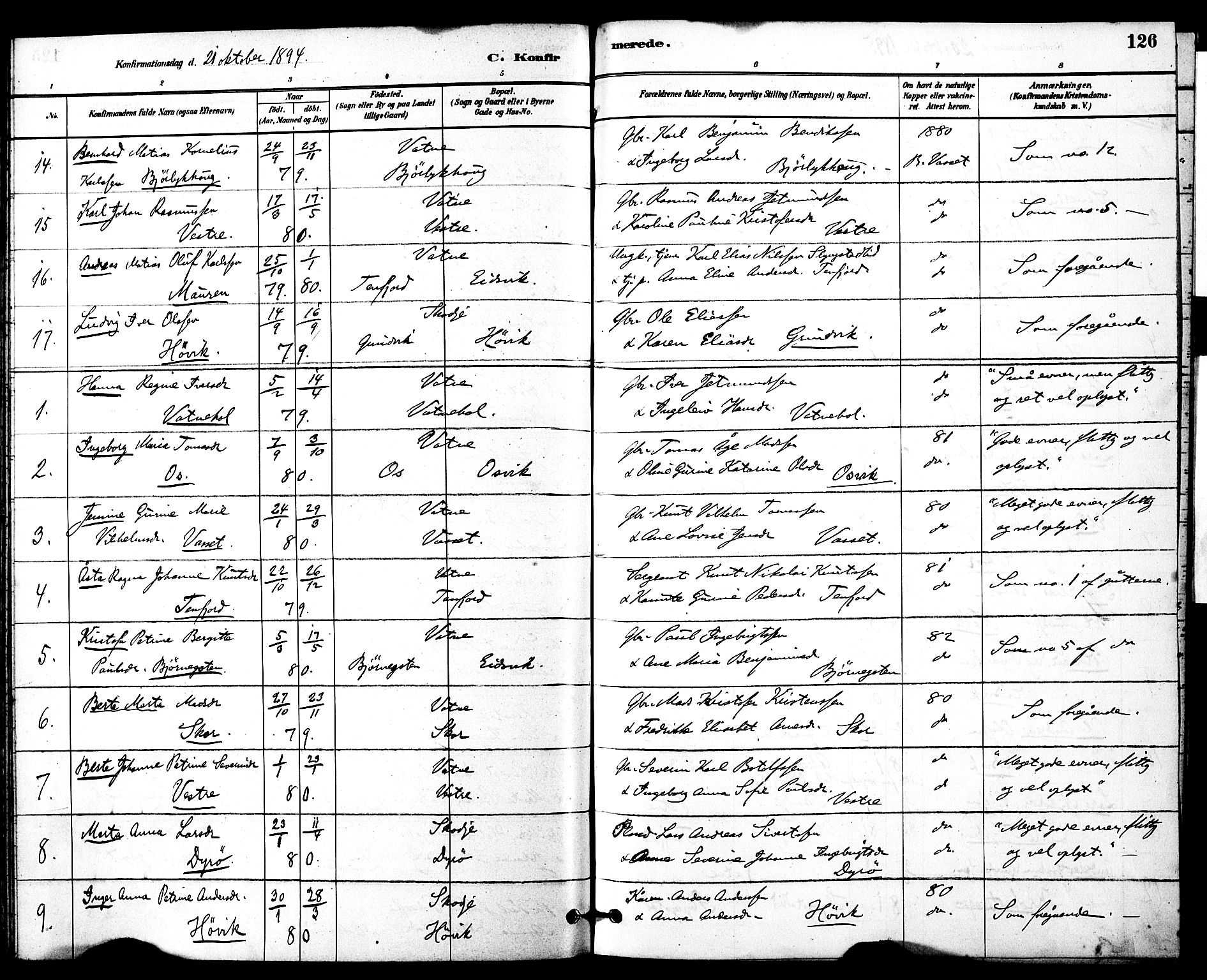 Ministerialprotokoller, klokkerbøker og fødselsregistre - Møre og Romsdal, SAT/A-1454/525/L0374: Parish register (official) no. 525A04, 1880-1899, p. 126