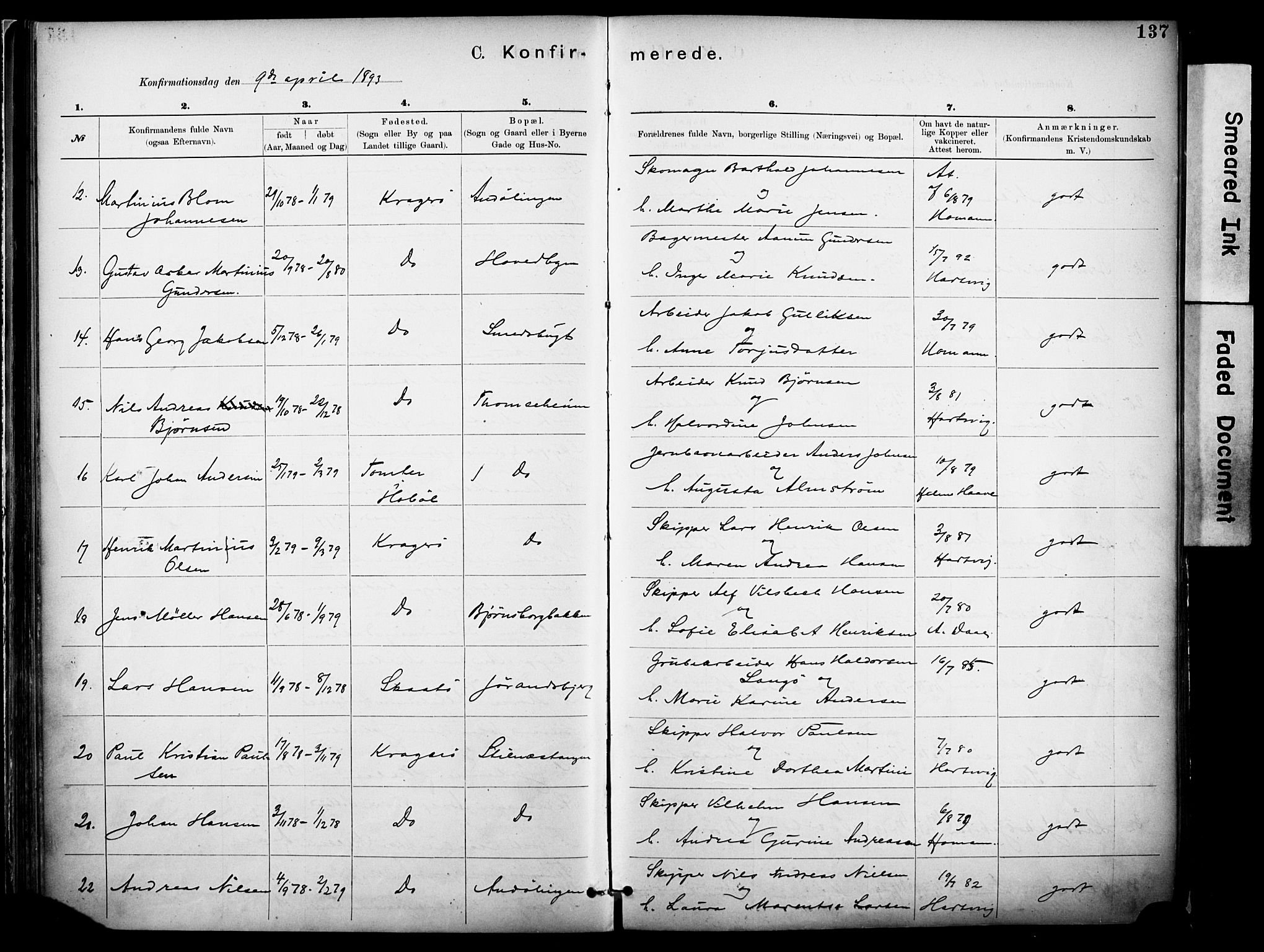 Kragerø kirkebøker, SAKO/A-278/F/Fa/L0012: Parish register (official) no. 12, 1880-1904, p. 137