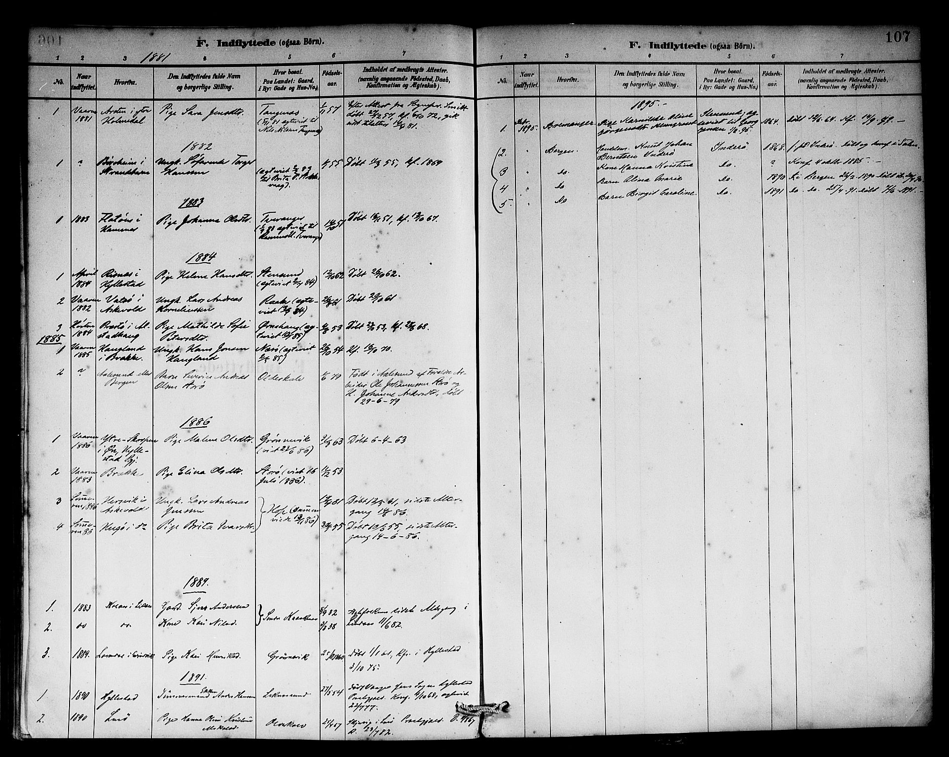 Solund sokneprestembete, AV/SAB-A-81401: Parish register (official) no. A 1, 1881-1902, p. 107