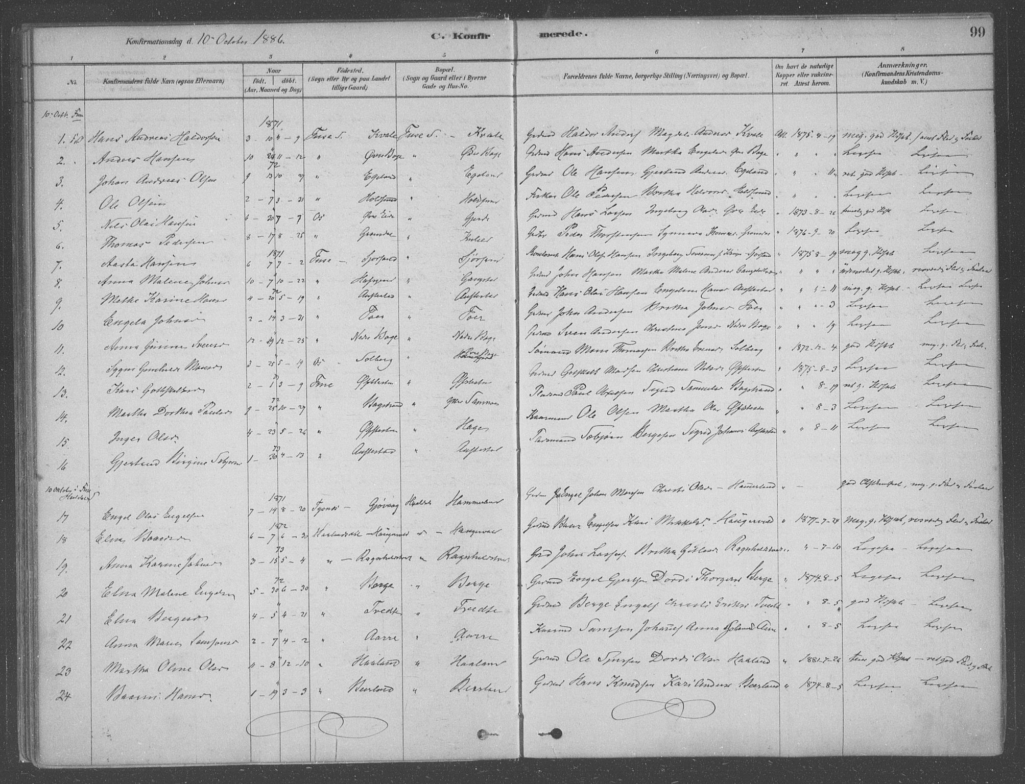 Fusa sokneprestembete, SAB/A-75401/H/Haa: Parish register (official) no. B 1, 1880-1938, p. 99