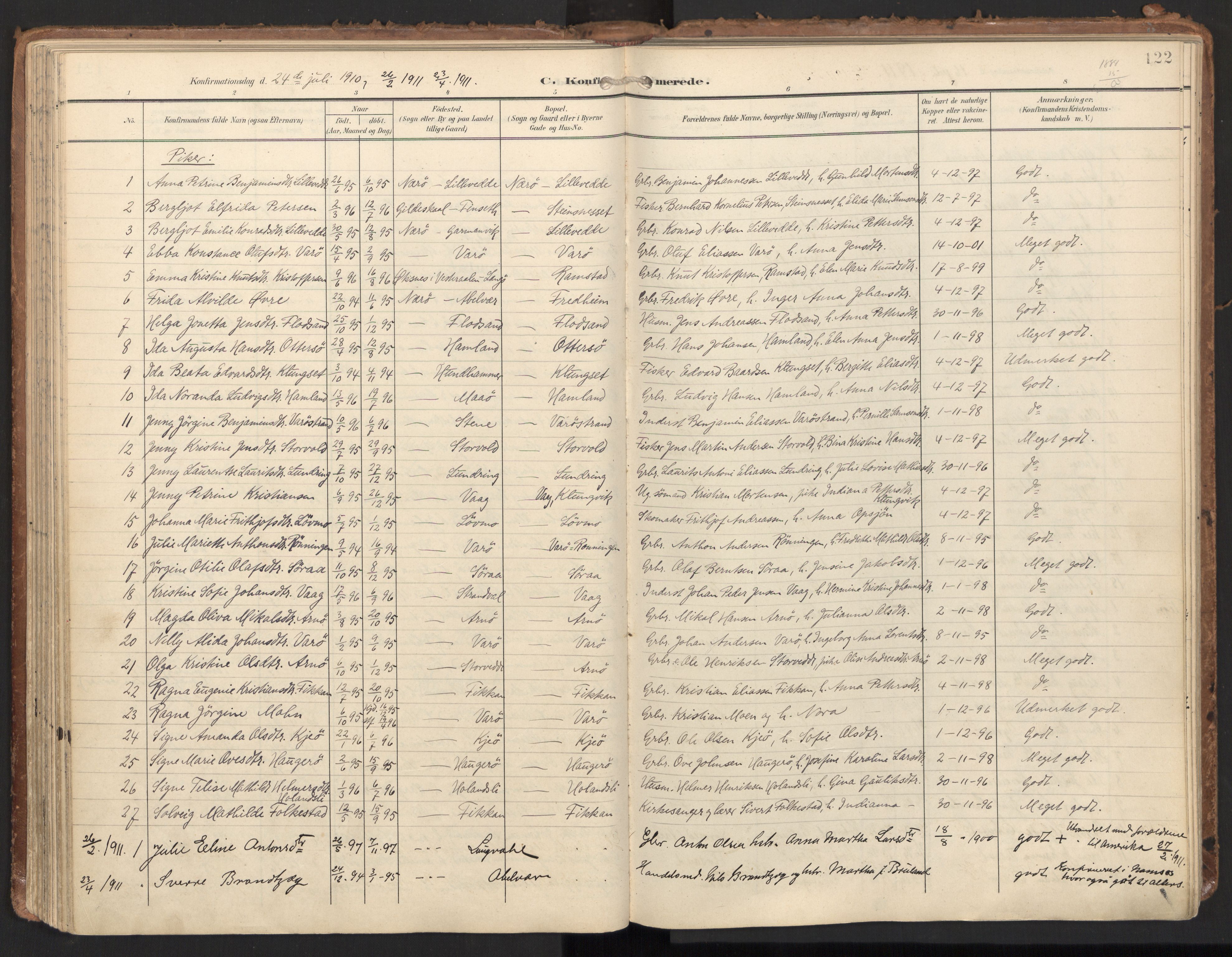Ministerialprotokoller, klokkerbøker og fødselsregistre - Nord-Trøndelag, SAT/A-1458/784/L0677: Parish register (official) no. 784A12, 1900-1920, p. 122