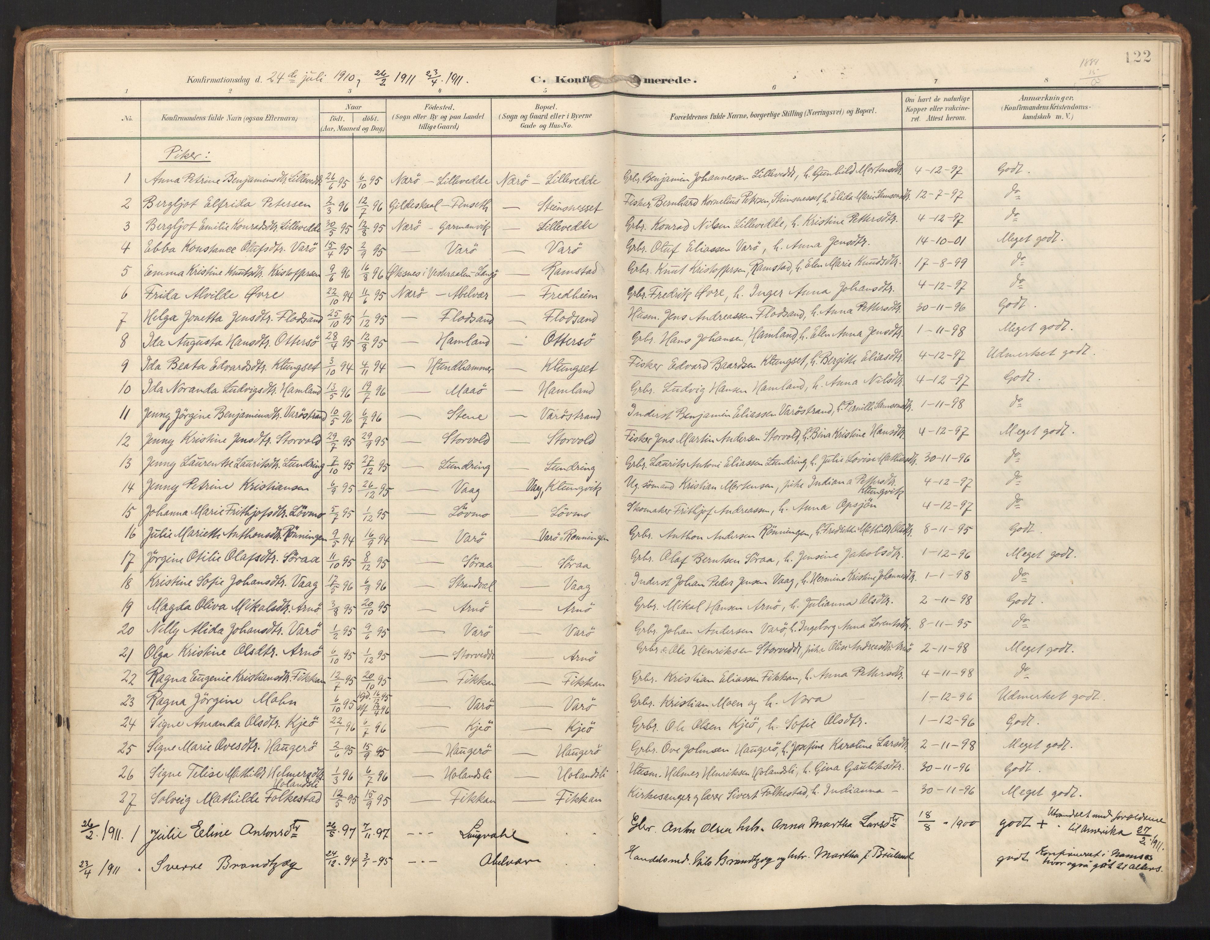 Ministerialprotokoller, klokkerbøker og fødselsregistre - Nord-Trøndelag, AV/SAT-A-1458/784/L0677: Parish register (official) no. 784A12, 1900-1920, p. 122
