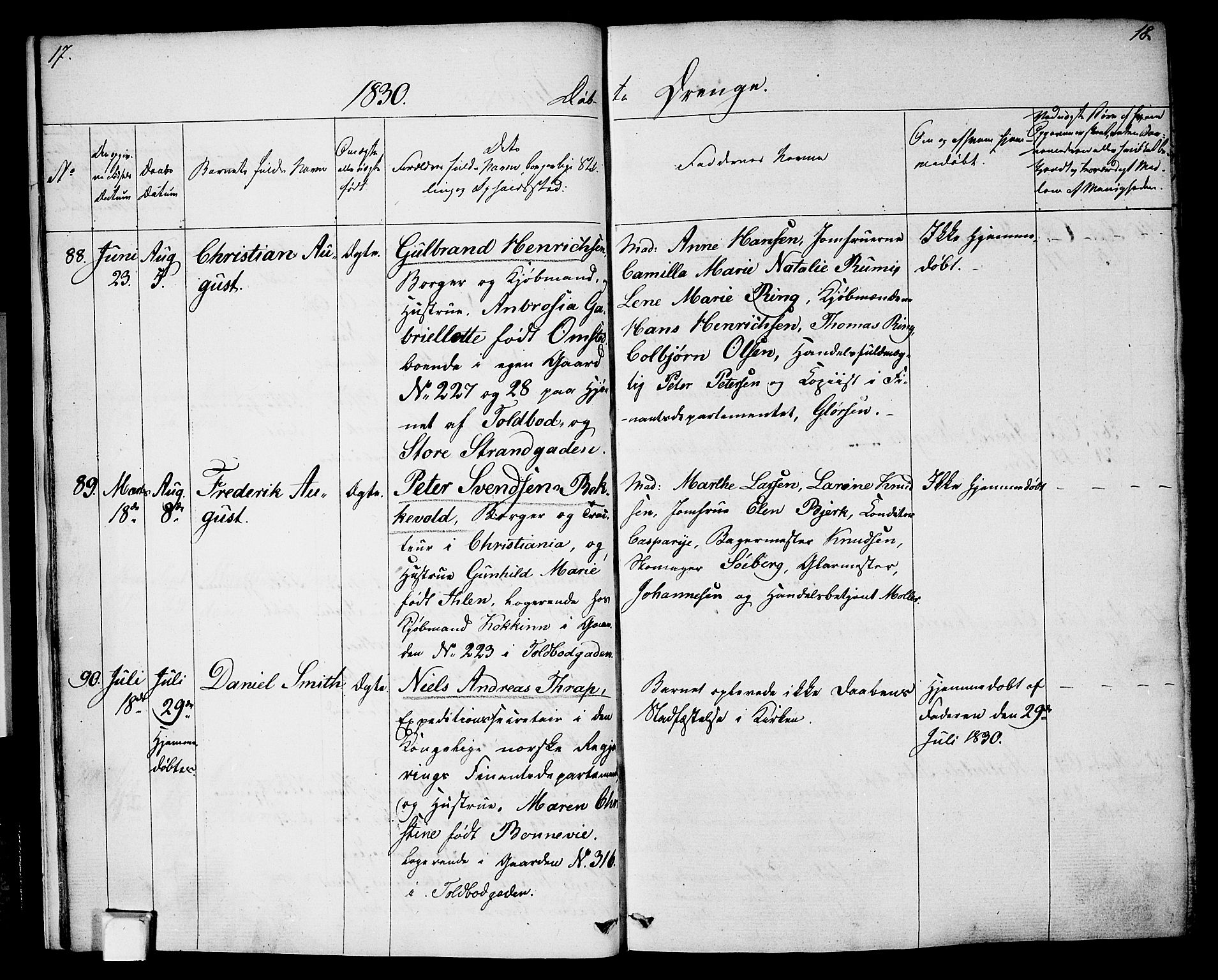 Oslo domkirke Kirkebøker, AV/SAO-A-10752/F/Fa/L0011: Parish register (official) no. 11, 1830-1836, p. 17-18
