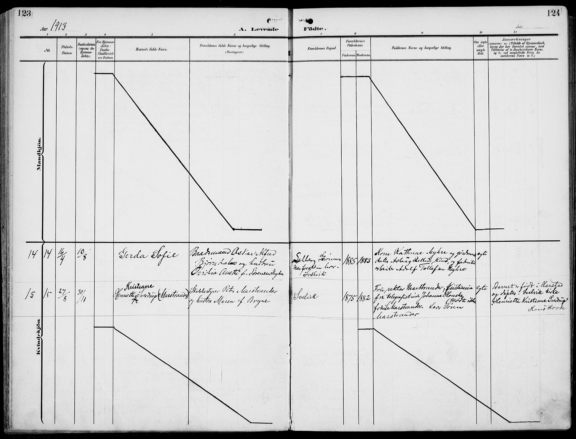 Strømm kirkebøker, AV/SAKO-A-322/F/Fb/L0002: Parish register (official) no. II 2, 1900-1919, p. 123-124